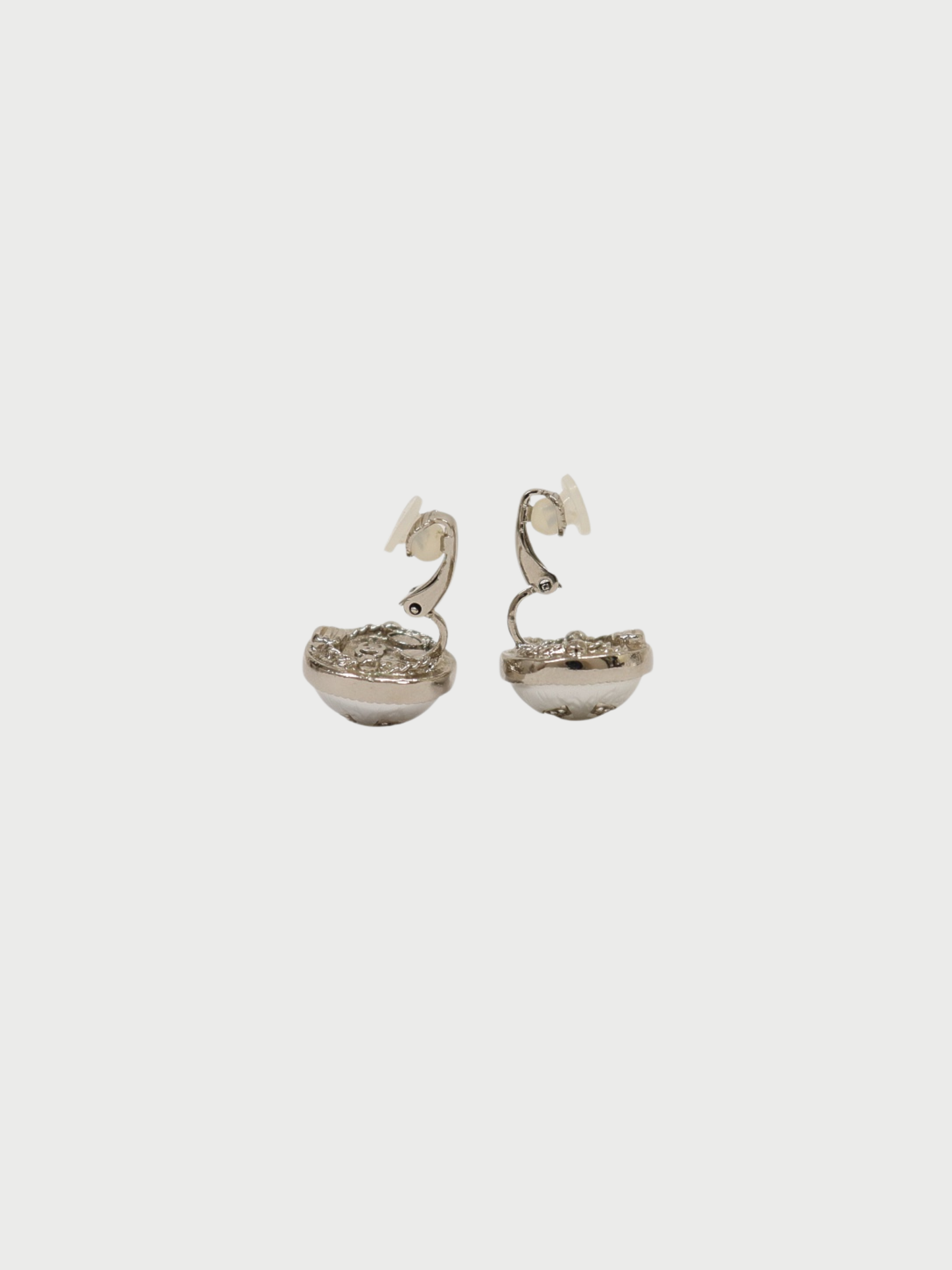 Chanel 2021 Silver Coco Pearl Rhinestone Earrings