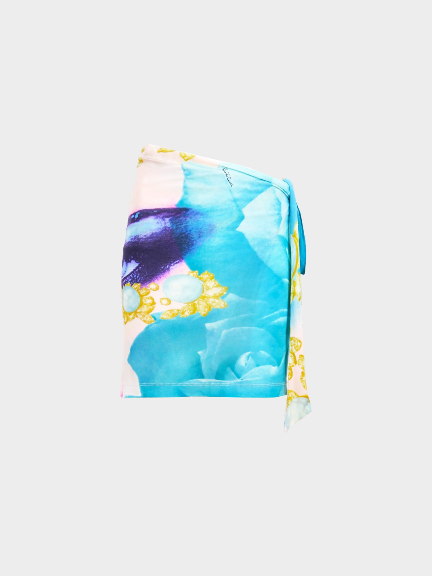 Roberto Cavalli SS 2001 Roses-Jewels-Eye All-over Printed Silk Top and Mini Pareo Set