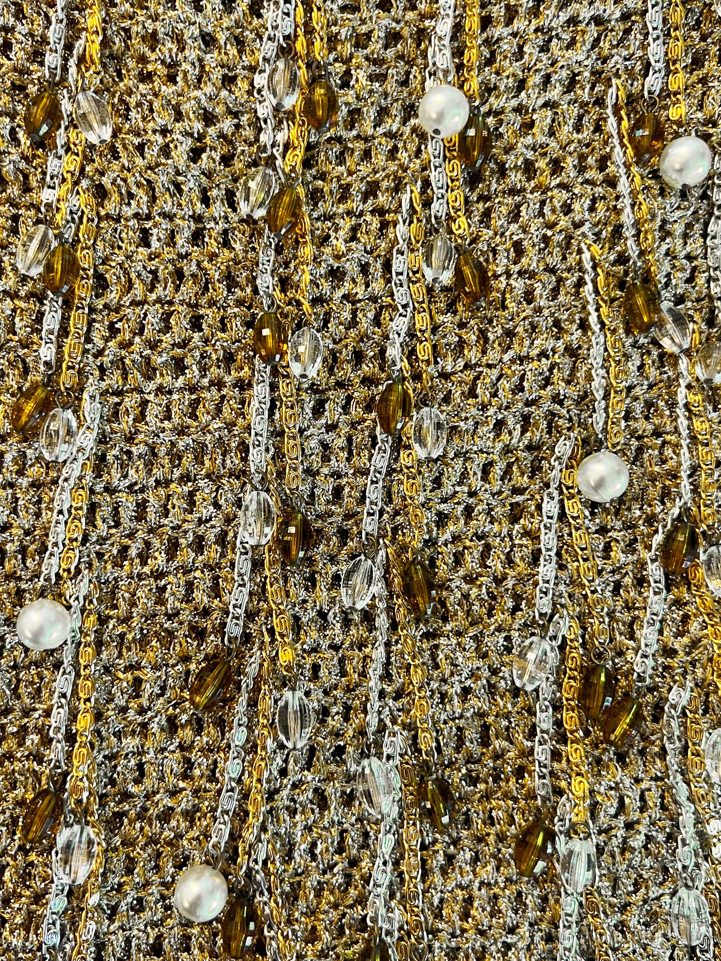 Loris Azzaro 1970s Metallic Gold and Silver Beaded Lurex Crochet Top