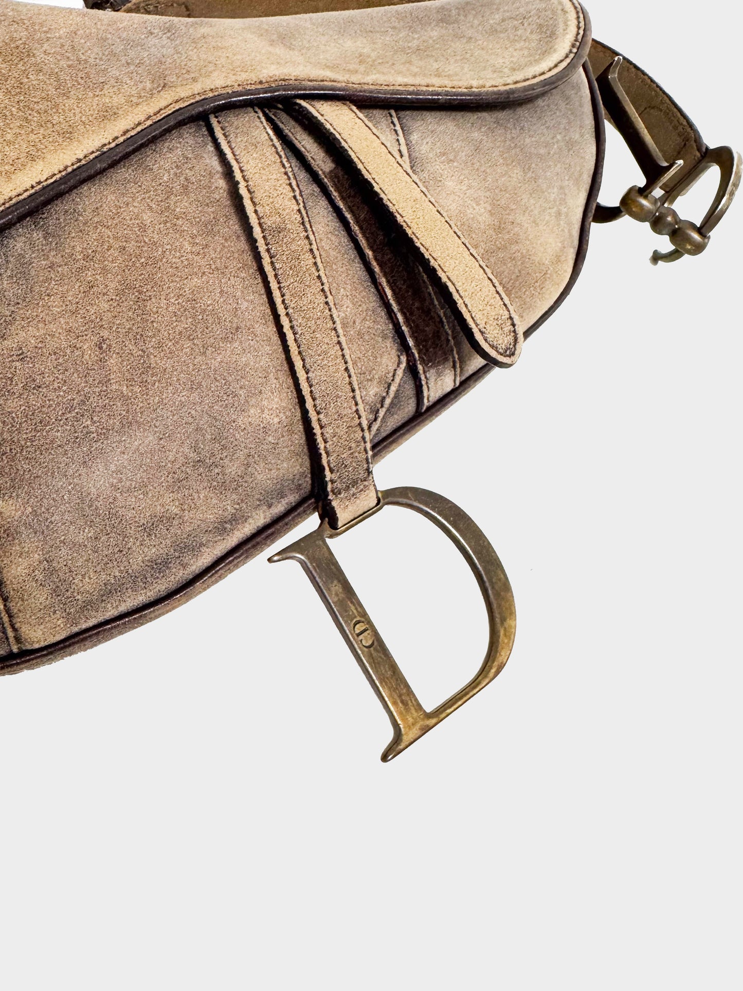 Christian Dior 2001 Aged Brown Suede Saddle Bag