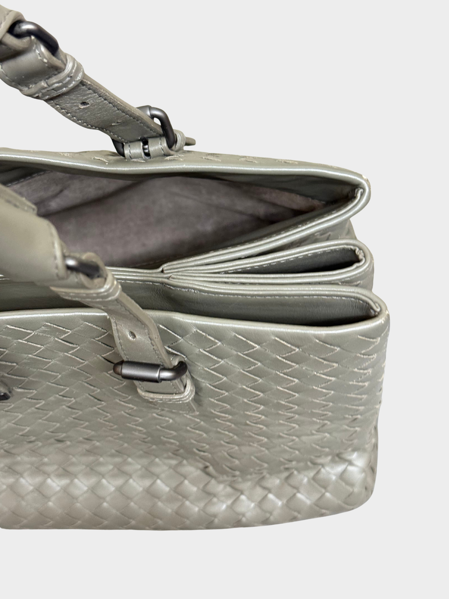 Bottega Veneta 2010s Ferro Grey Intrecciato Nappa Leather Roma Bag