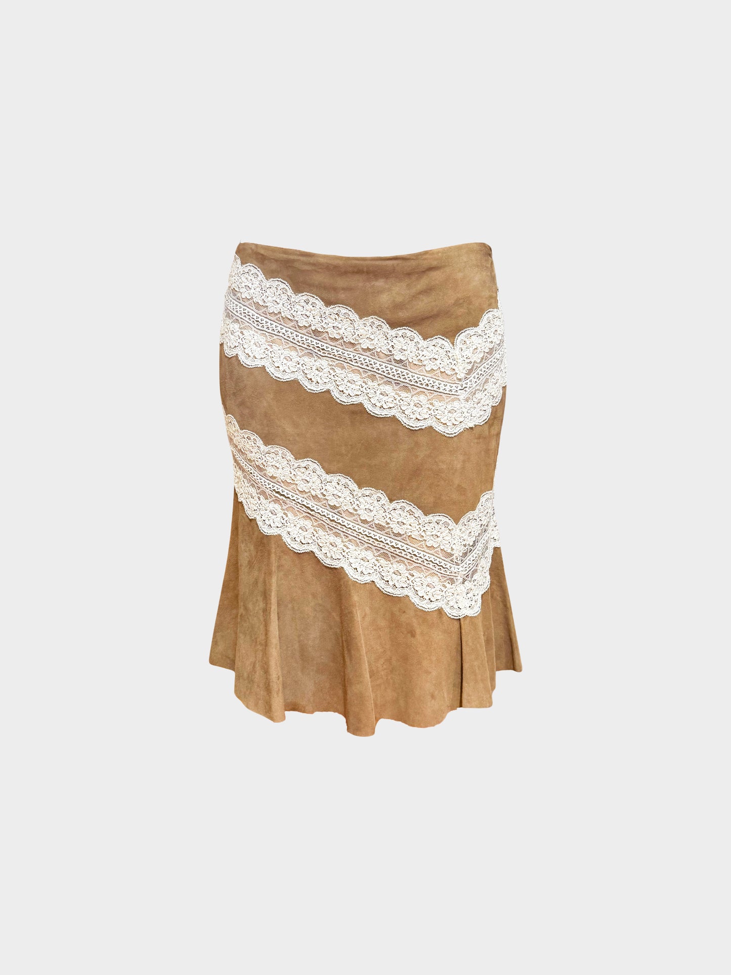 Valentino 1990s Brown Suede and Lace Jacket and Skirt Set