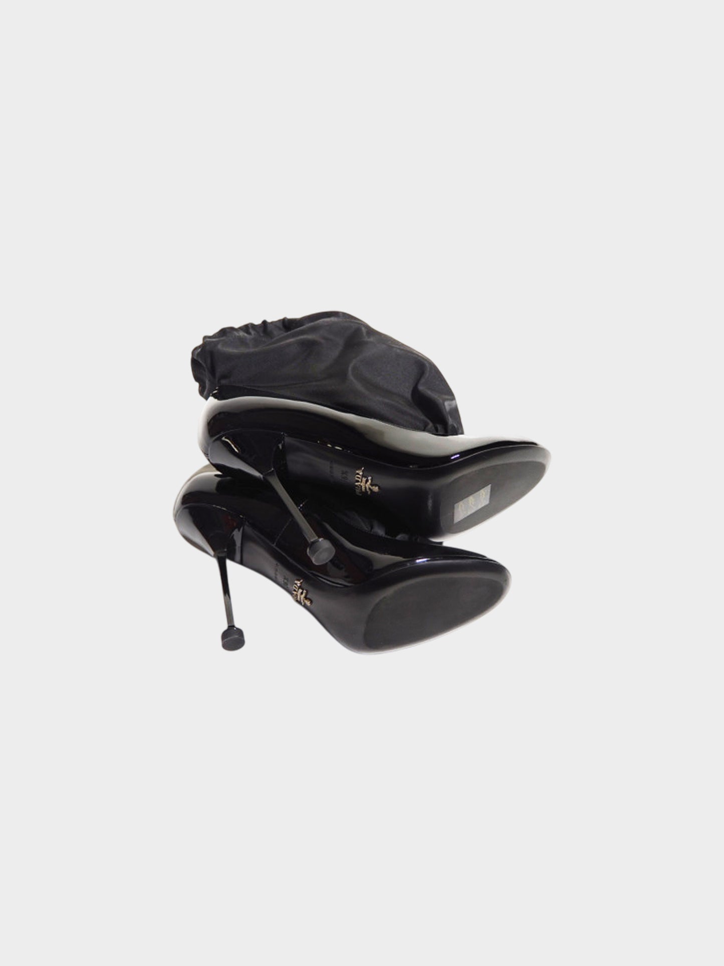 Prada FW 2018 Black Nylon Drawstring Panel Patent Leather Pumps