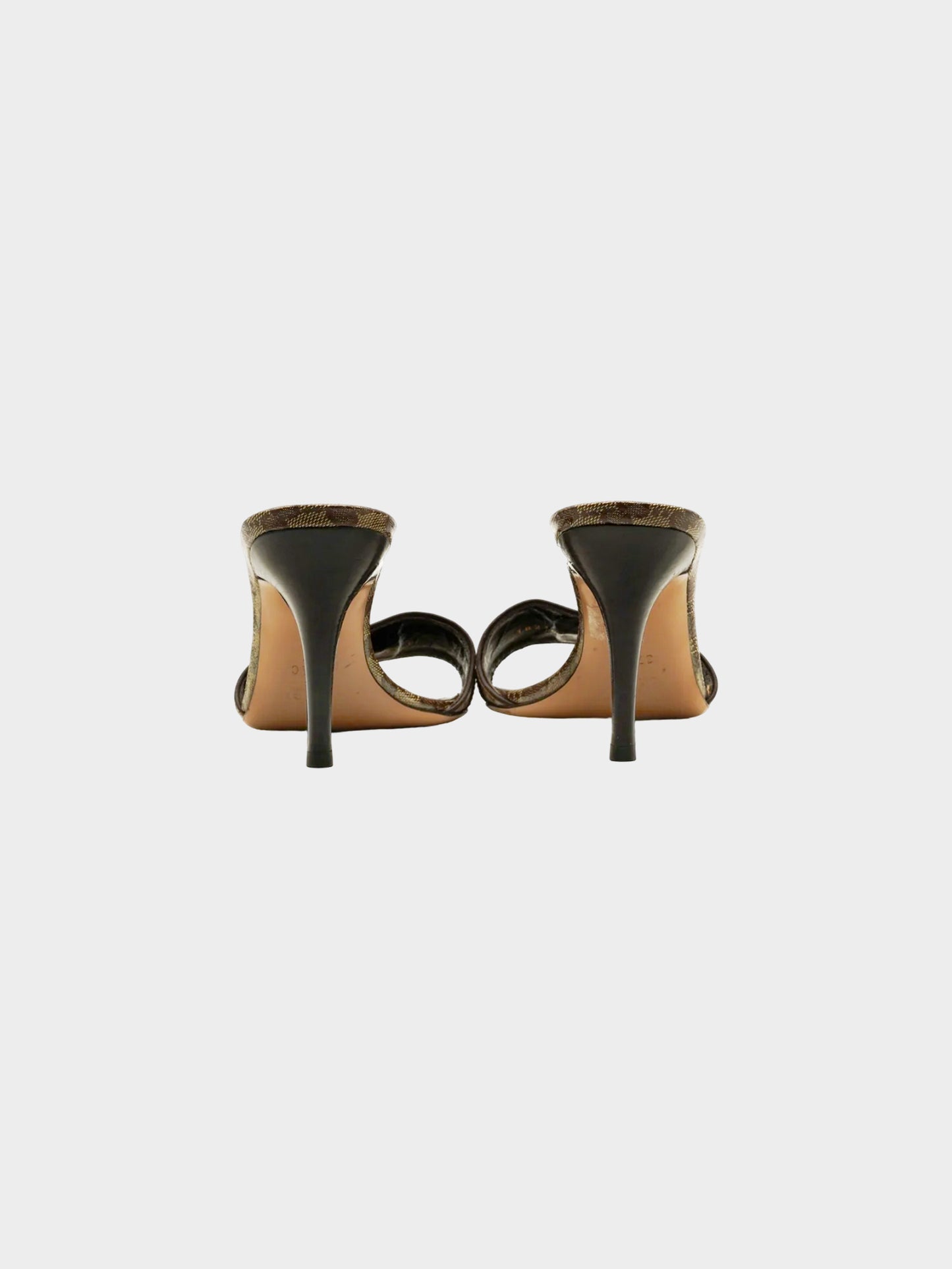 Gucci 2010s Brown GG Supreme Canvas Heeled Mules with Metal Bow