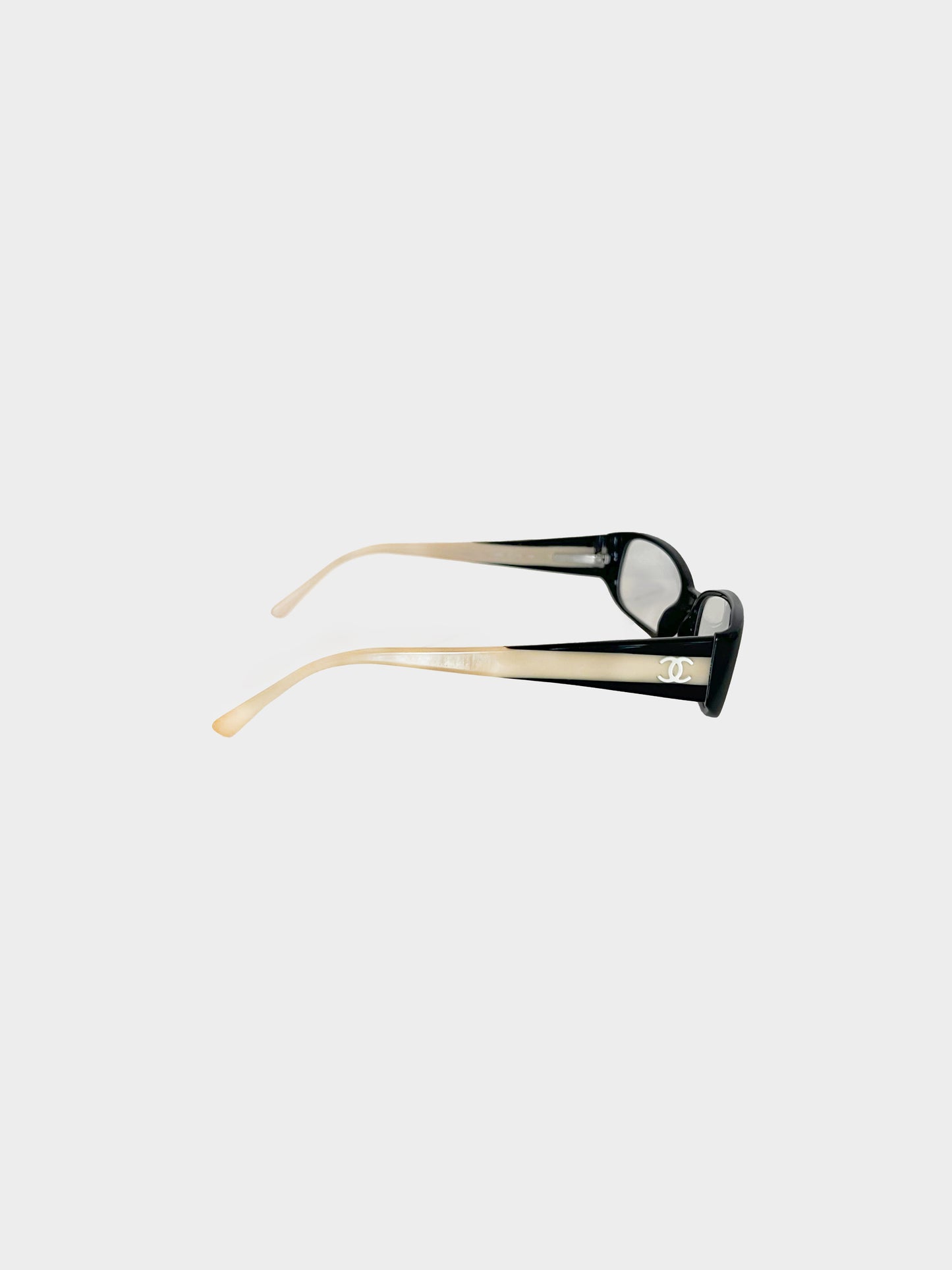Chanel 2000s Beige and Black Bi-Color CC Logo Oval Glasses
