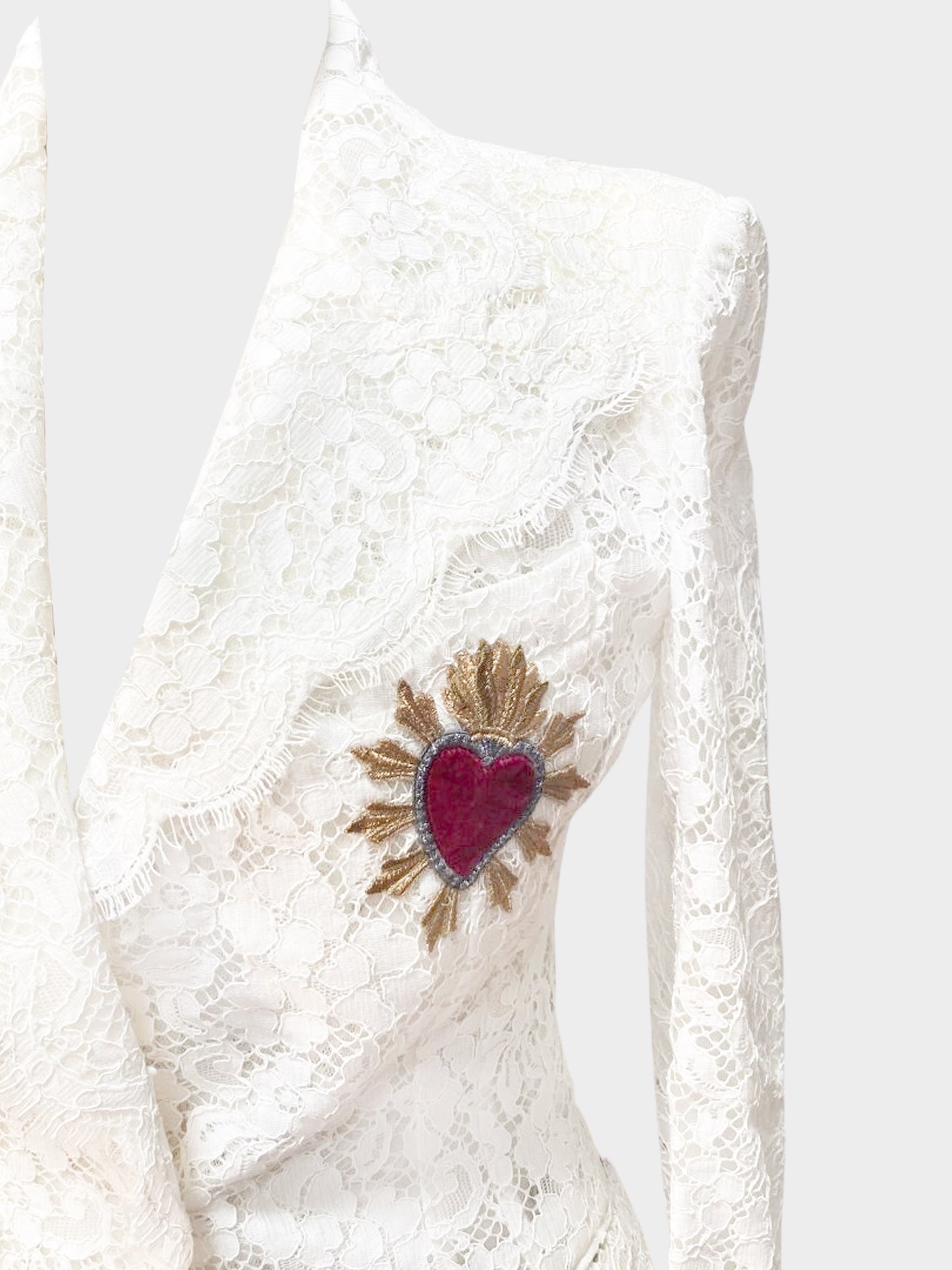 Dolce and Gabbana 2000s Rare White Lace Blazer with Heart Applique
