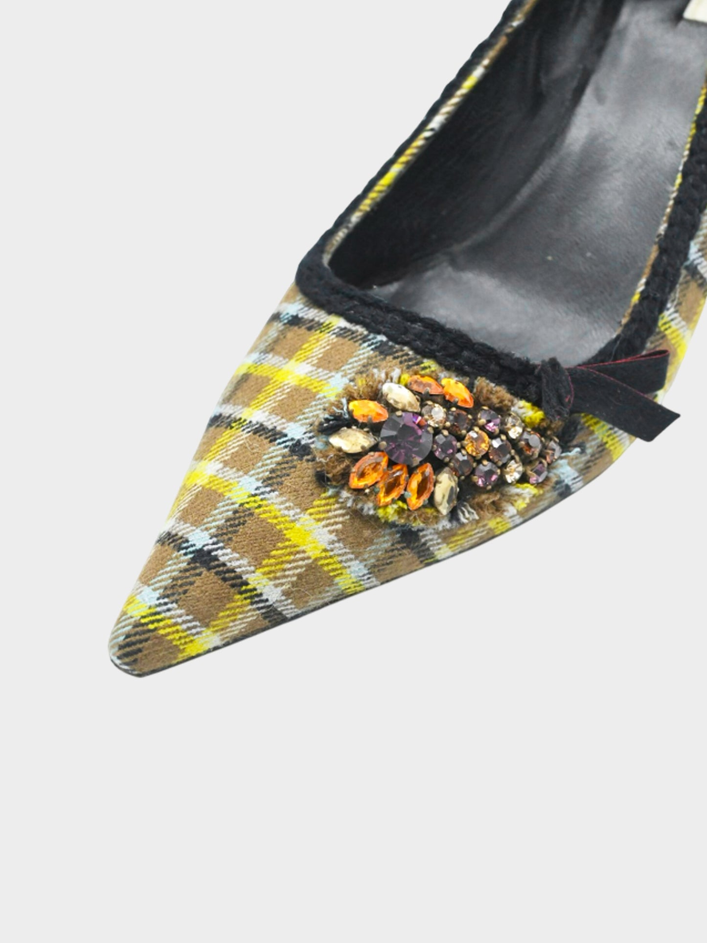 Prada Mid-2000s Green and Brown Prince of Wales Wool Pumps