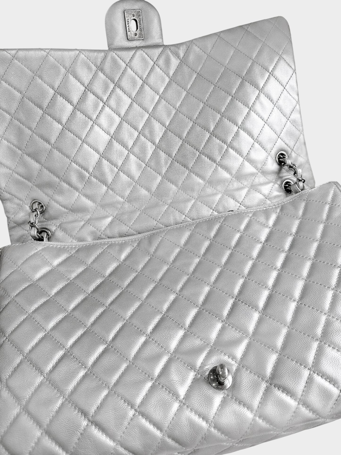 Chanel 2016-2017 Silver Caviar Quilted XXL Travel Flap Bag