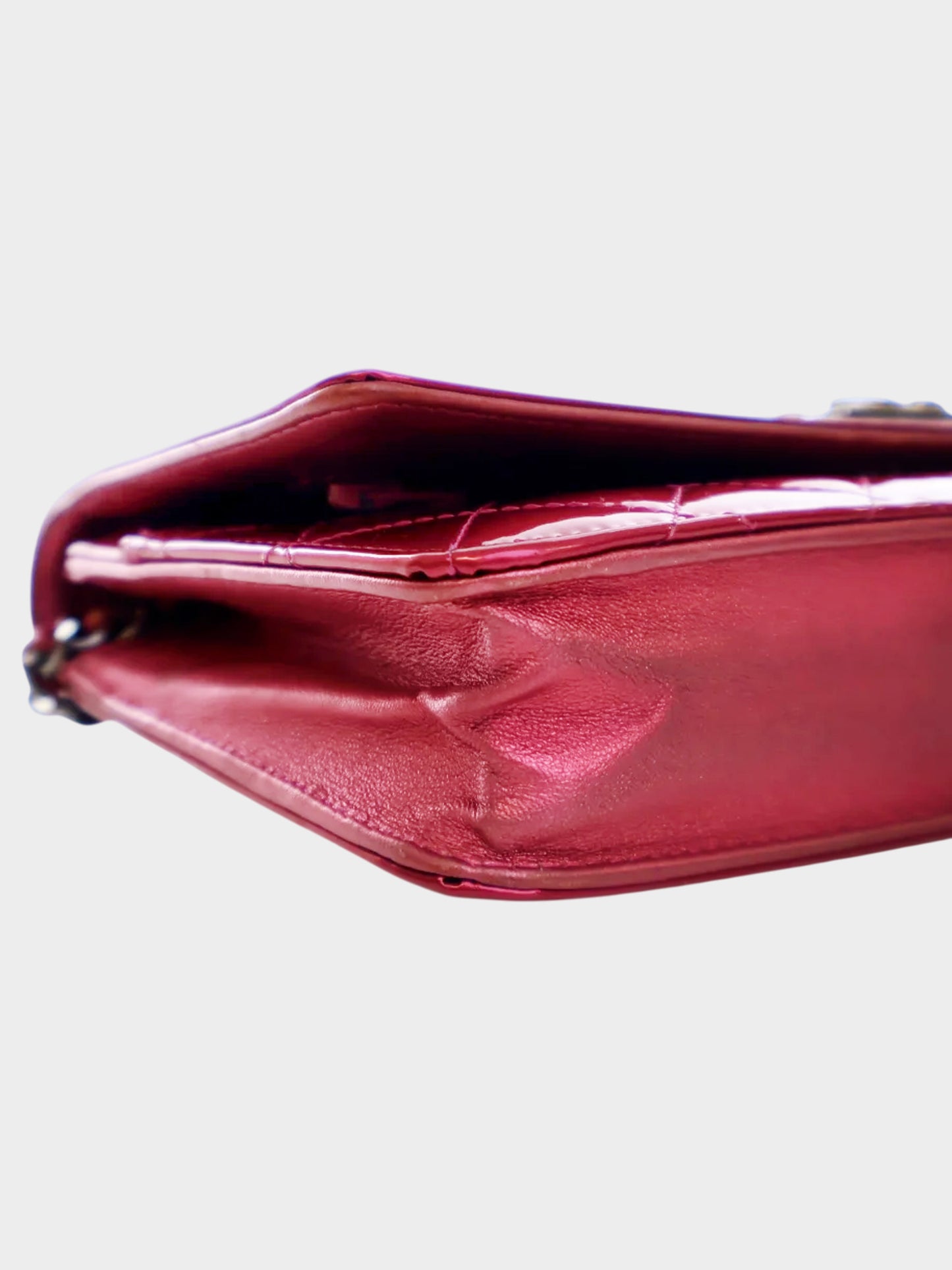 Chanel 2014 Pink Patent Boy Wallet On Chain