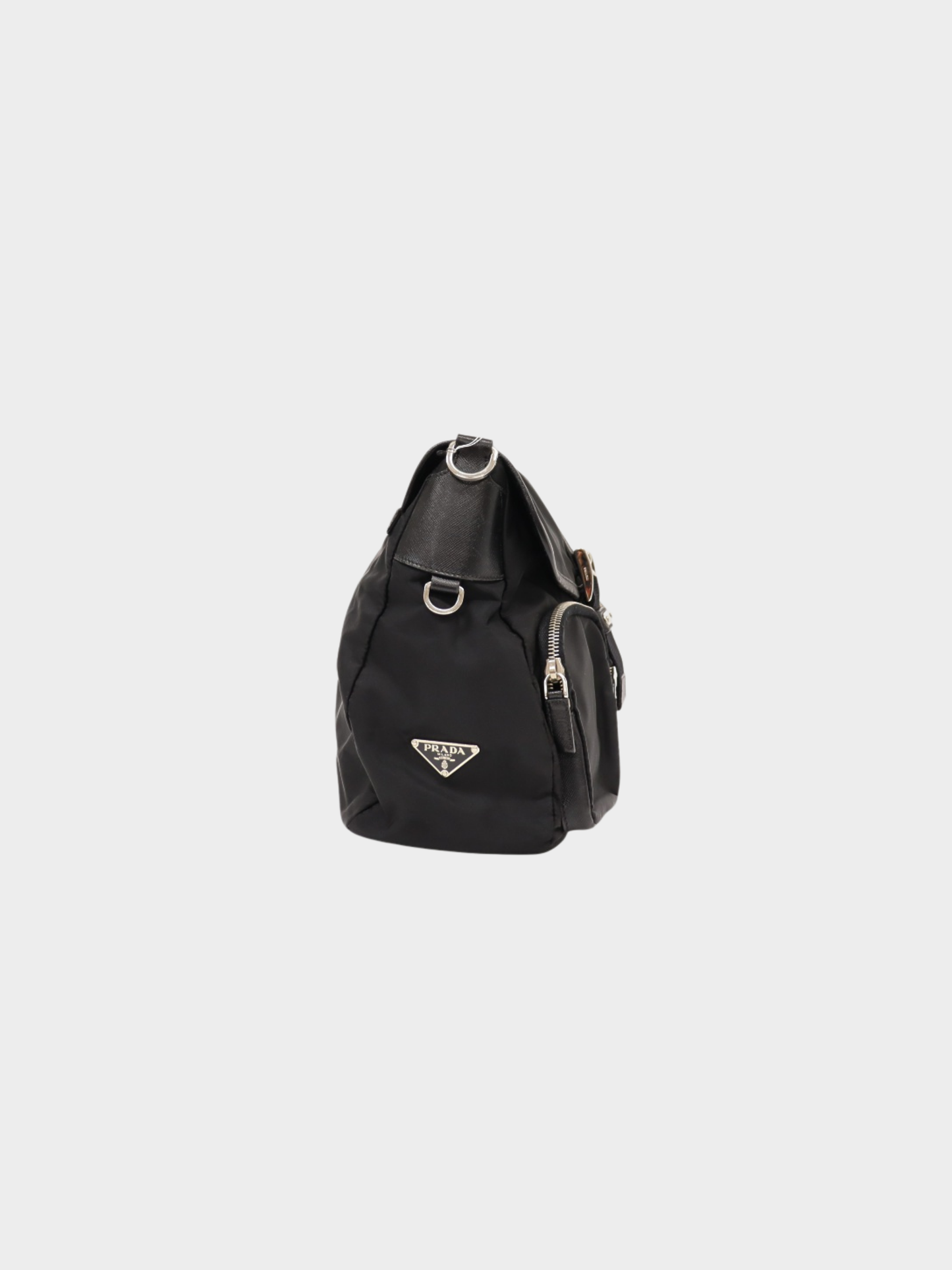 Prada 2000s Black Nylon Leather Triangle Logo Shoulder Bag