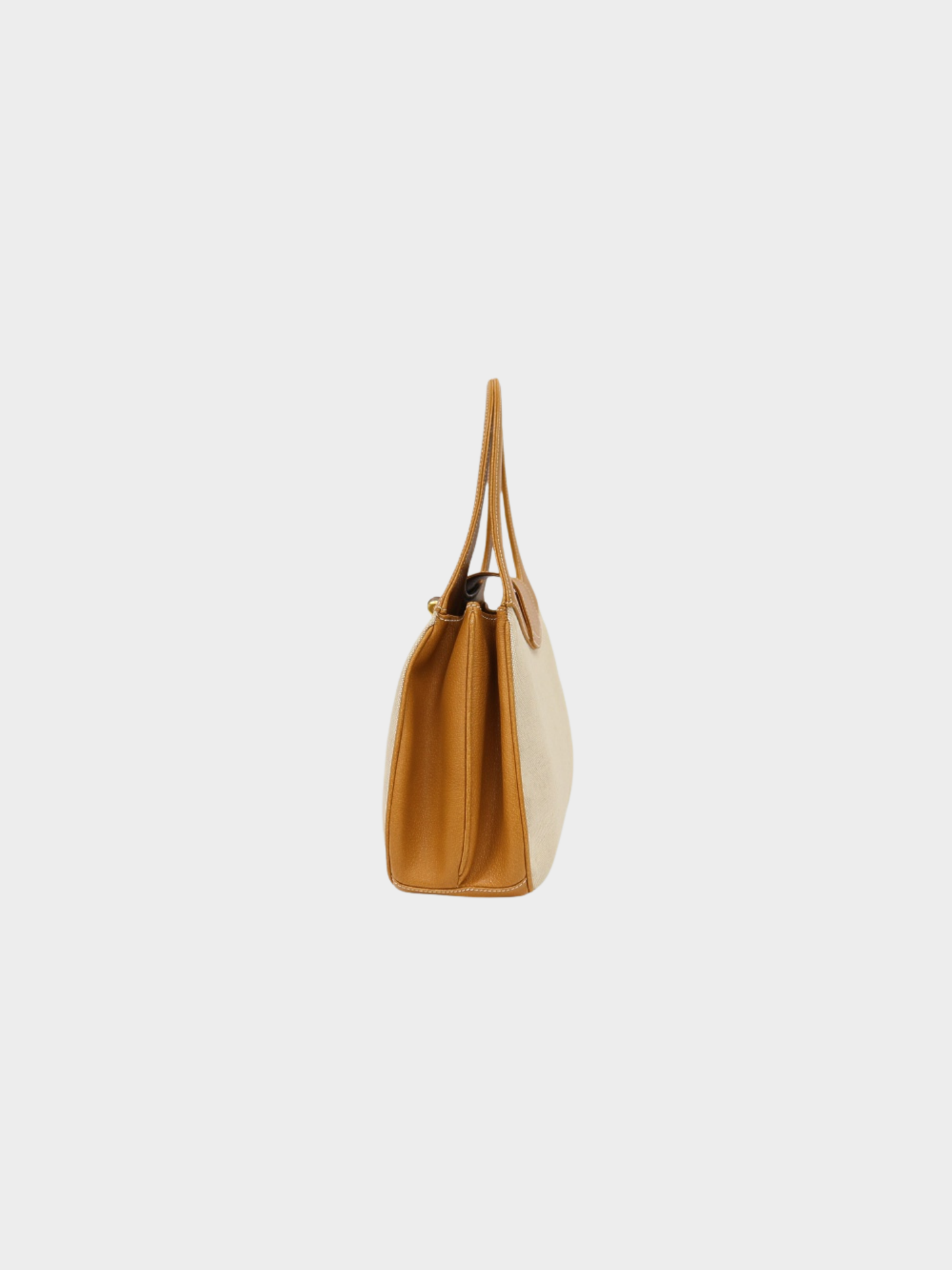 Gucci 2000s Ivory Brown Canvas Leather Bamboo Turn Lock Handbag