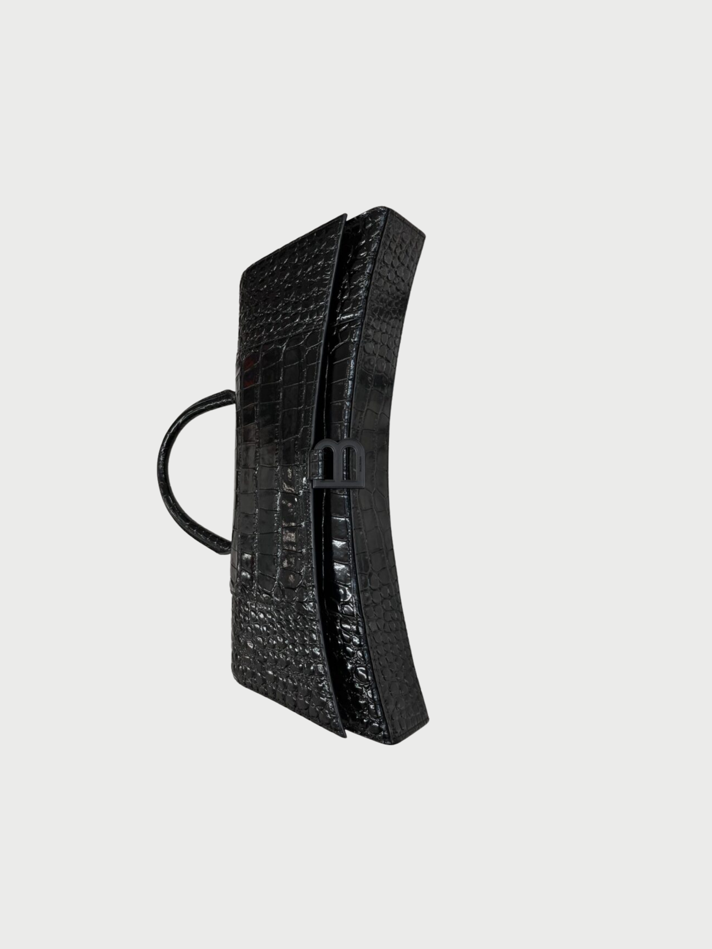 Balenciaga 2020s Black Embossed Croc Leather Hourglass Stretch Bag