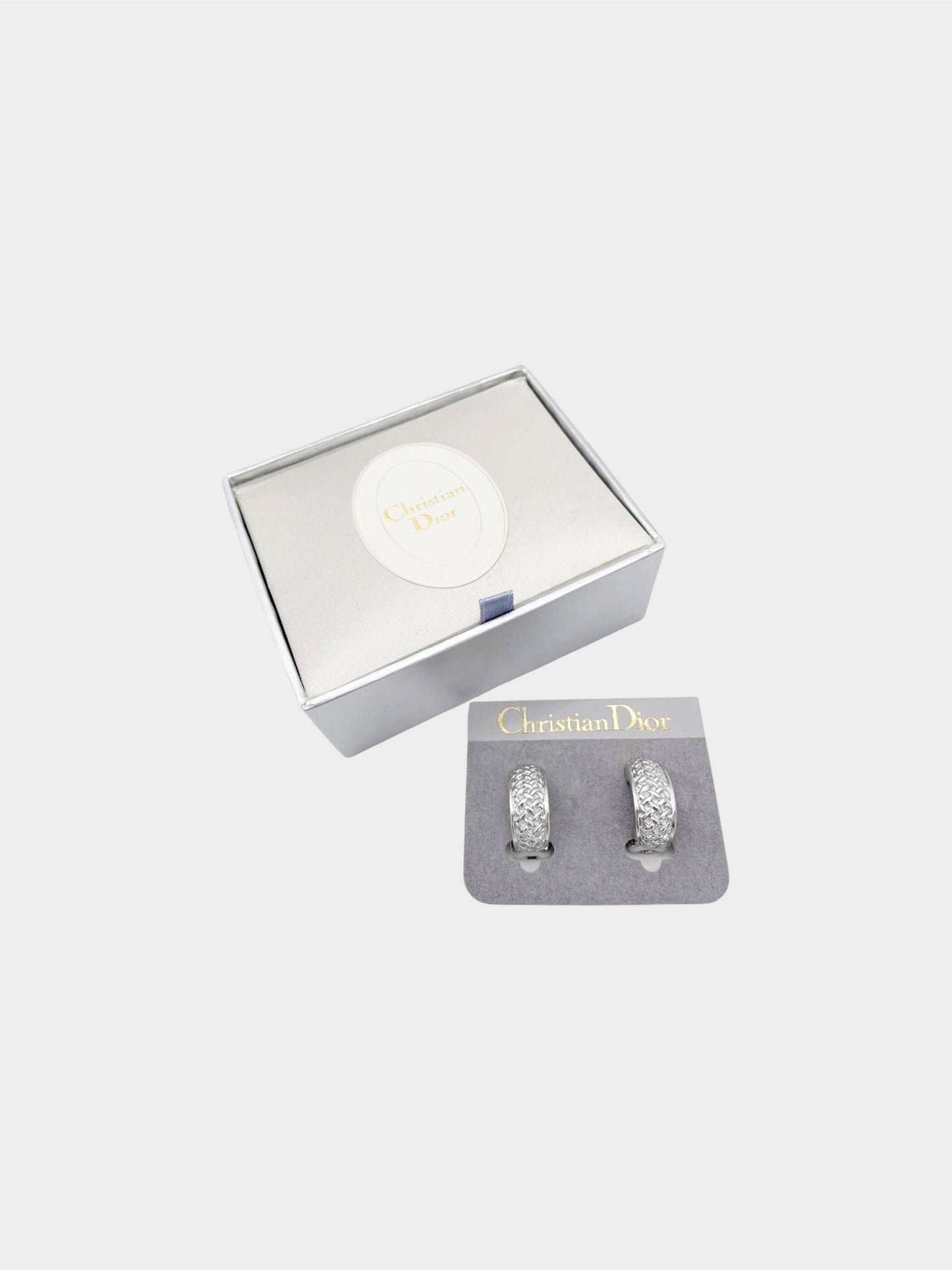 Christian Dior 1980s Silver Woven Pattern Clip-On Earrings