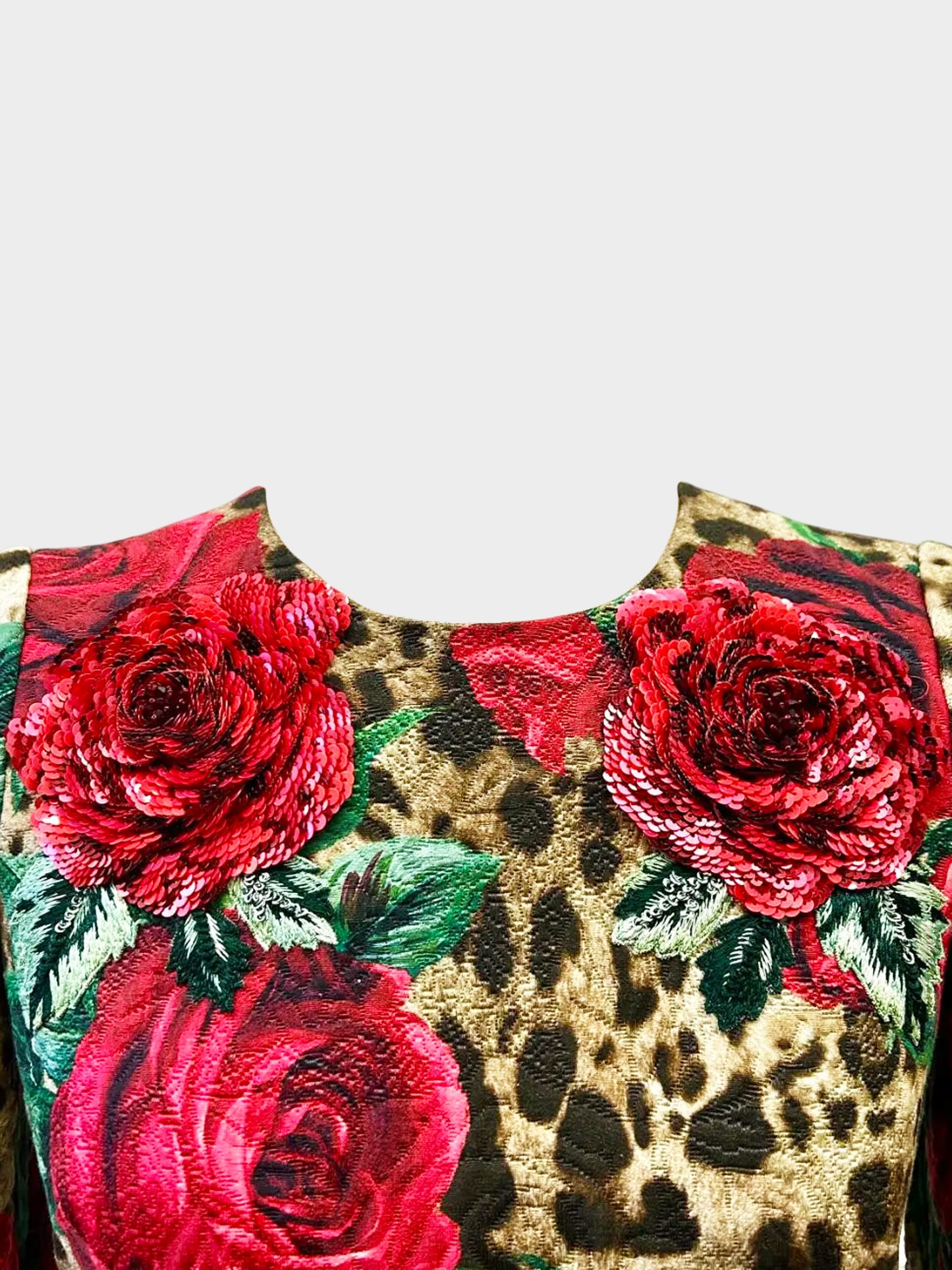 Dolce and Gabbana 2019 Leopard and Roses Brocade Print Dress