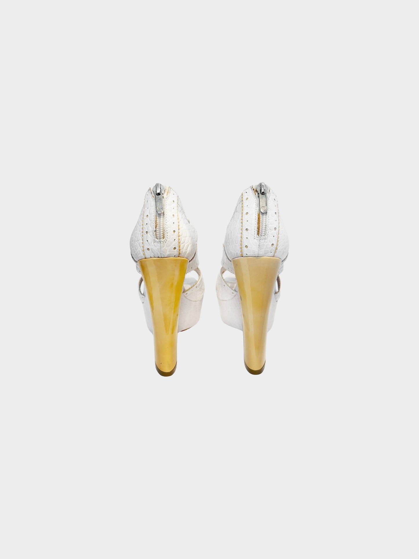 Christian Dior 2000s White Stamped Croc "Bonnie" Wedge Sandals