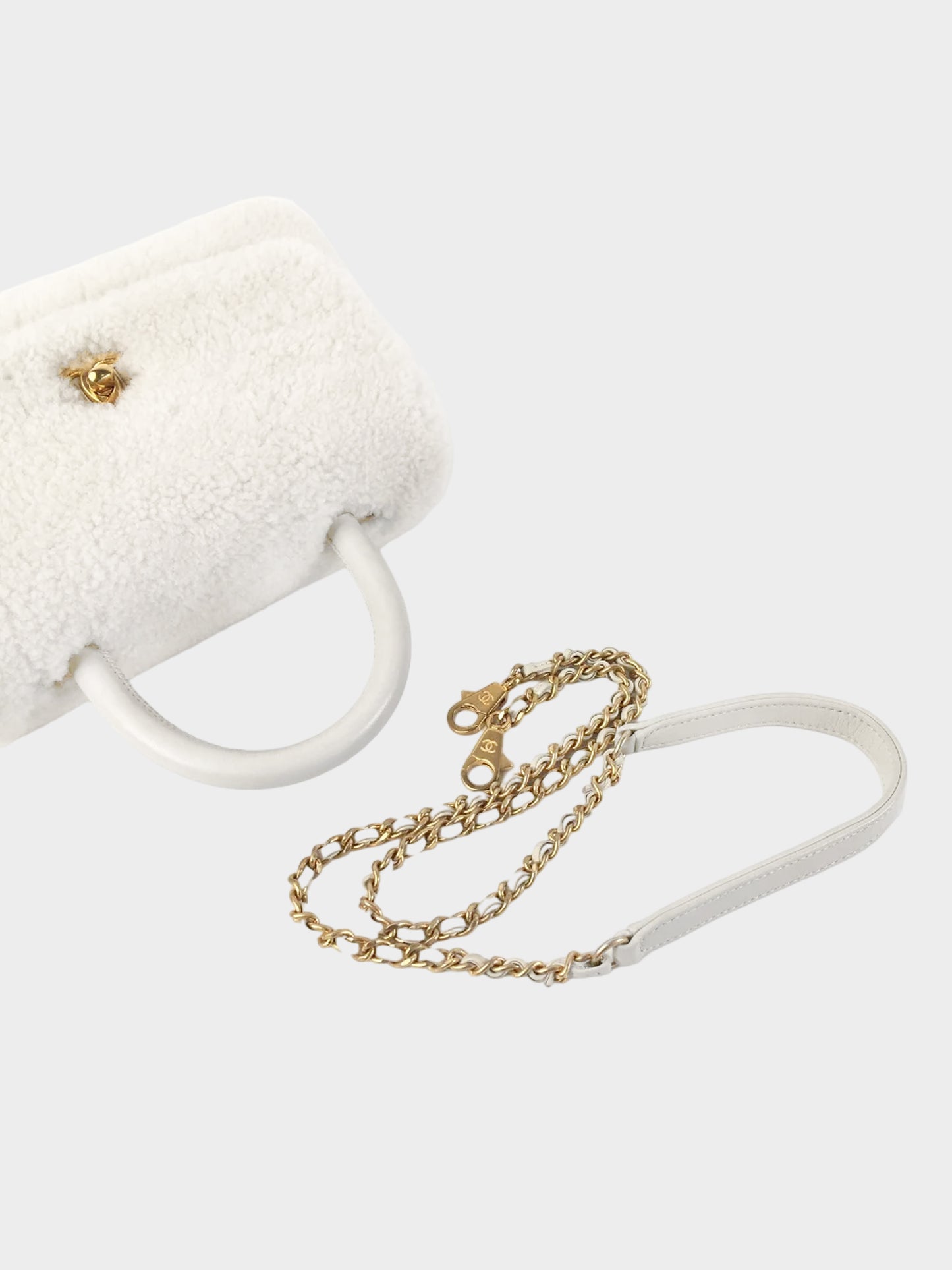 Chanel 2016-2017 White Shearling Small Top Handle Flap Bag