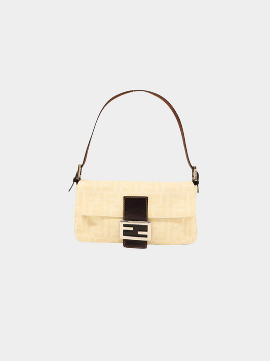 Fendi 2000s White Zucca Baguette Bag