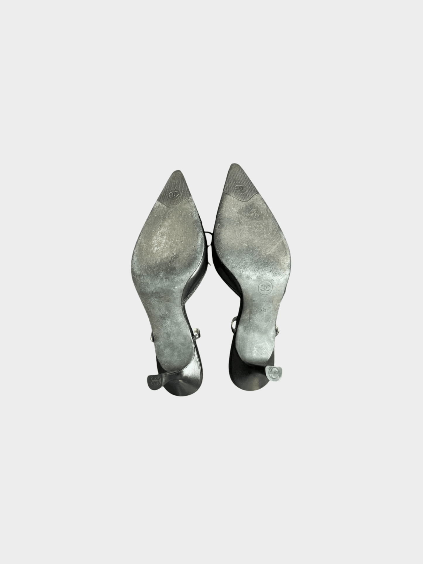 Chanel 2000s Black Leather CC Slingback Pumps