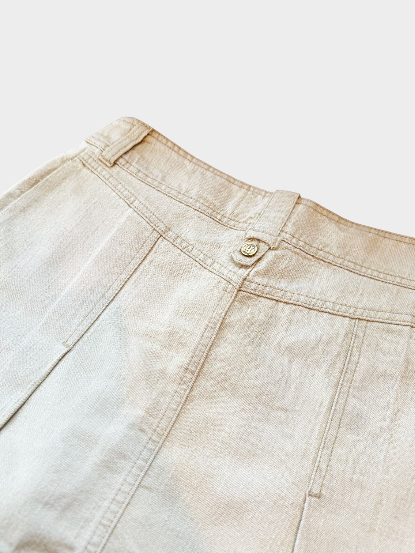 John Galliano 2000s Beige Denim Pleated Mini Skirt