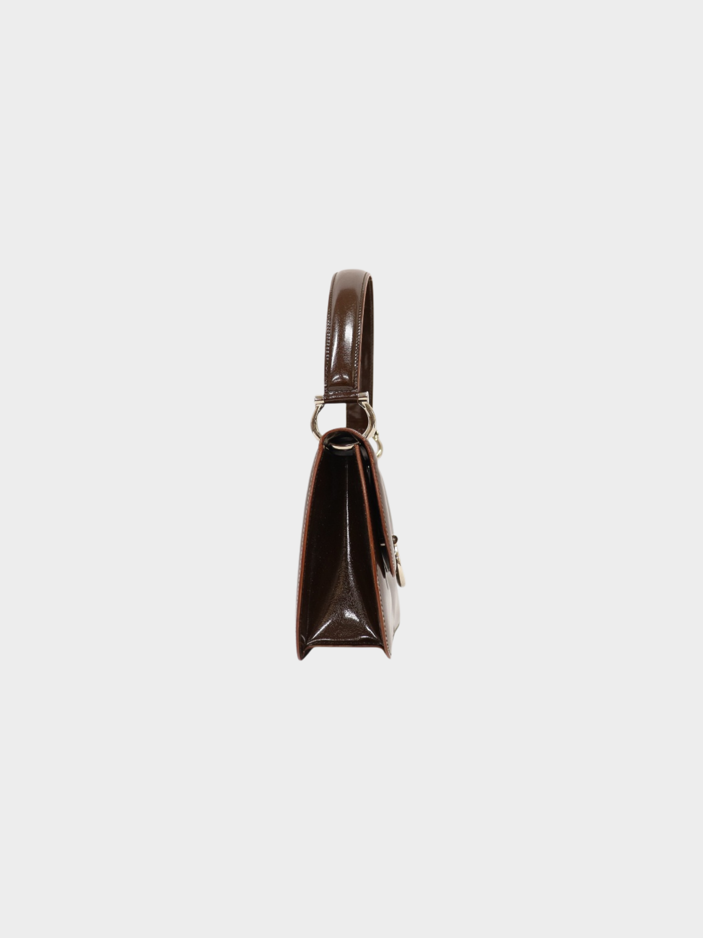 Celine 2000s Brown Leather Gancini Hardware Handbag