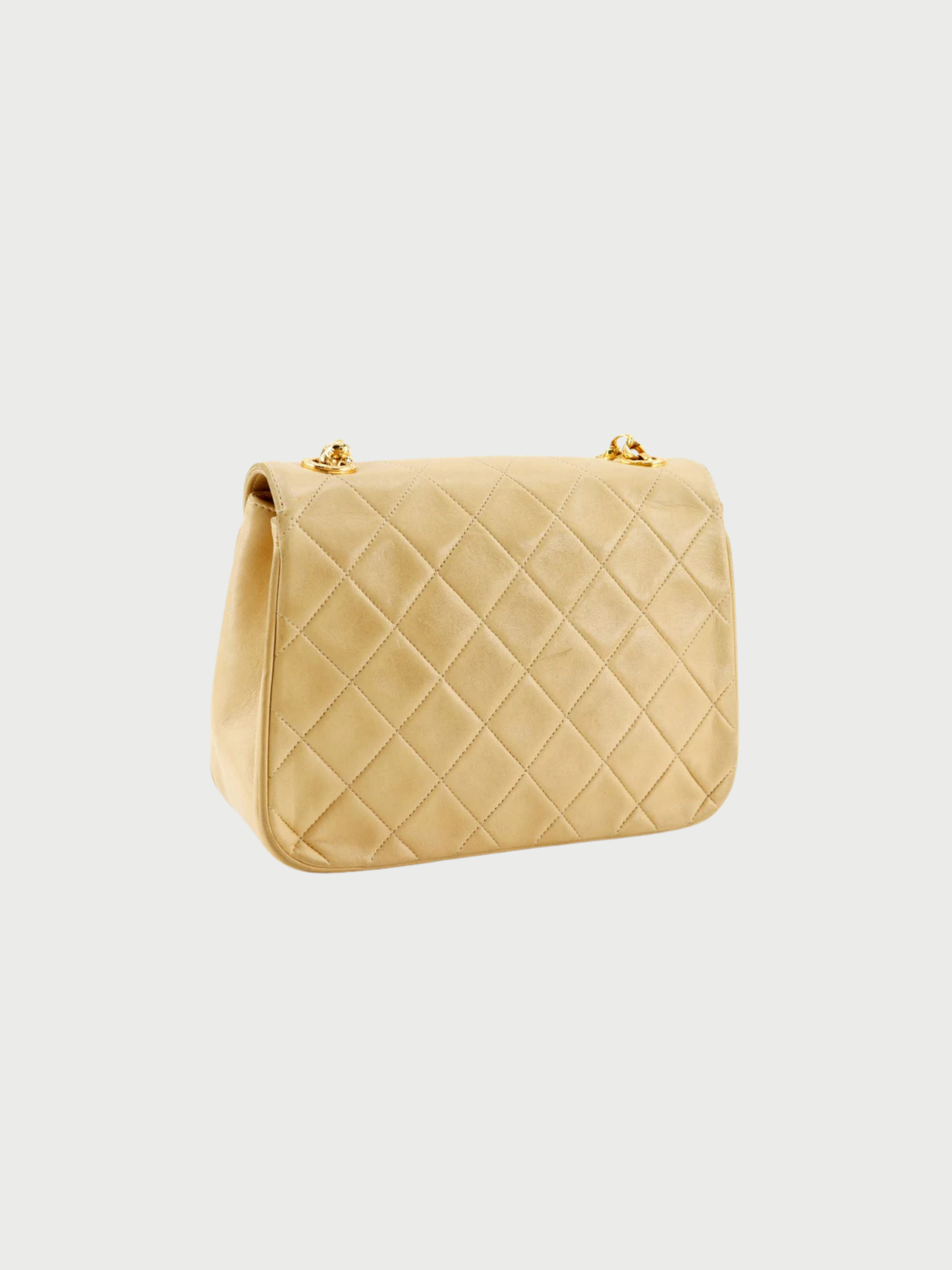 Chanel 1990s Beige Lambskin Leather Matelassé Chain Shoulder Bag