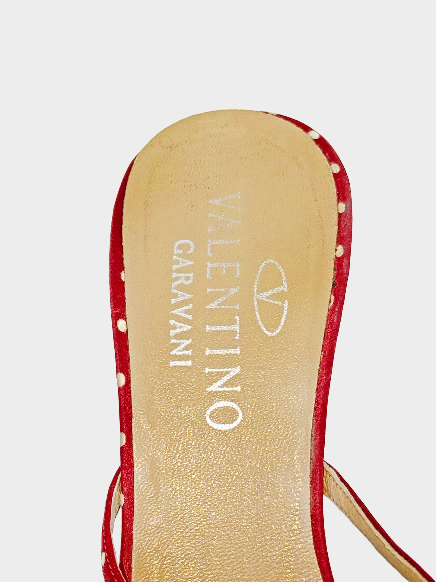 Valentino 2000s Red and White Polka Dot Floral Heels