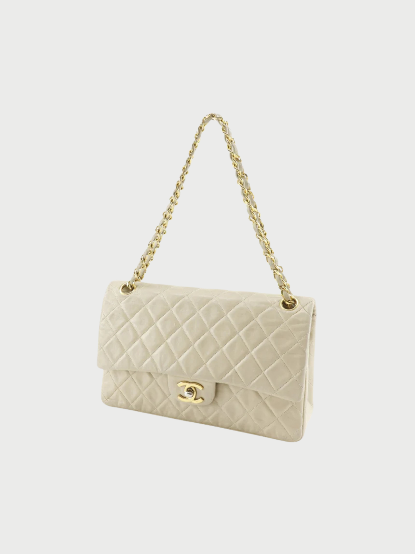 Chanel 2000s Beige Lambskin Matelassé 25 Double Flap Chain Shoulder Bag