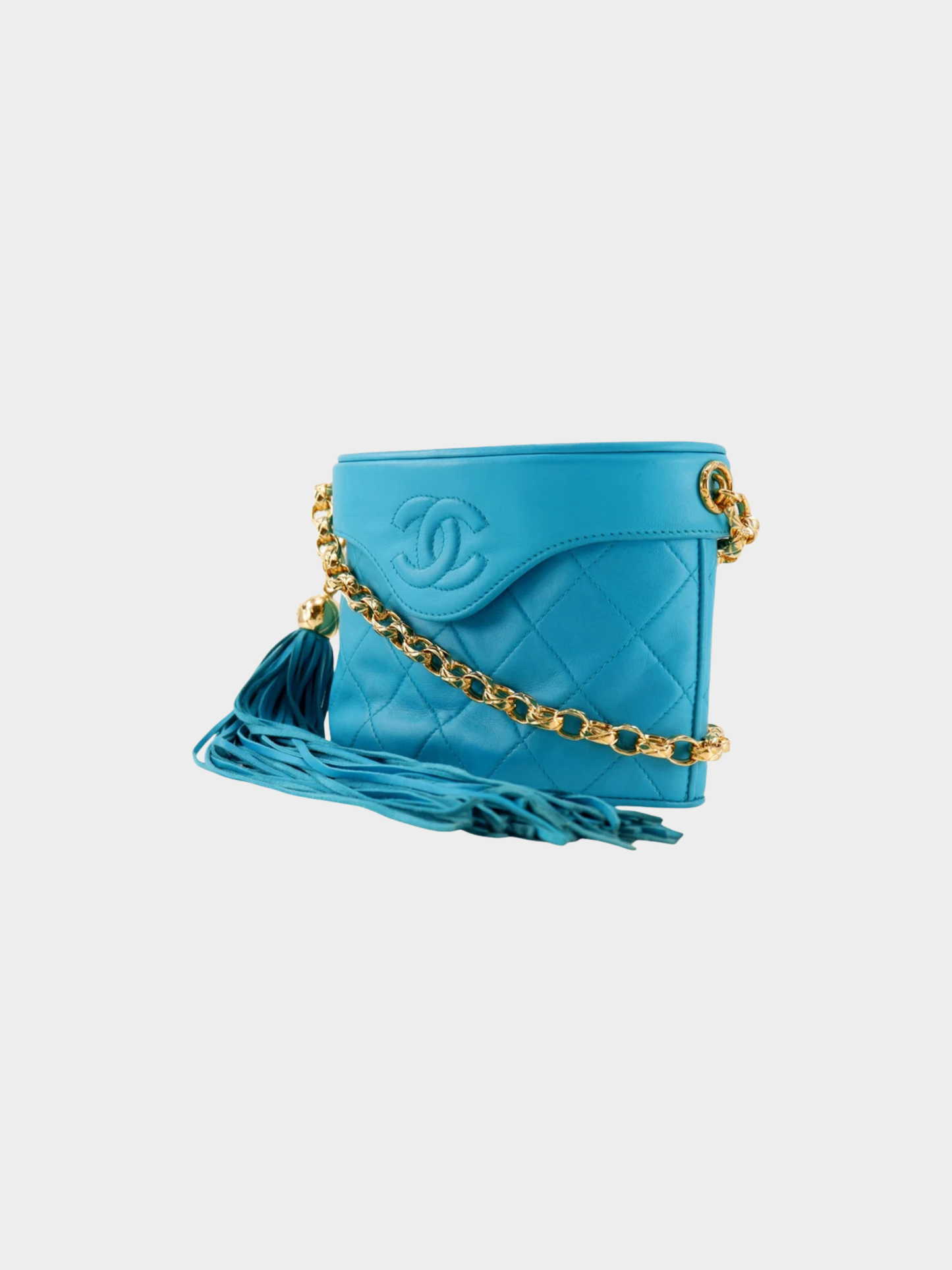 Chanel 1990s Turquoise Lambskin Matelassé Mini Chain Shoulder Bag