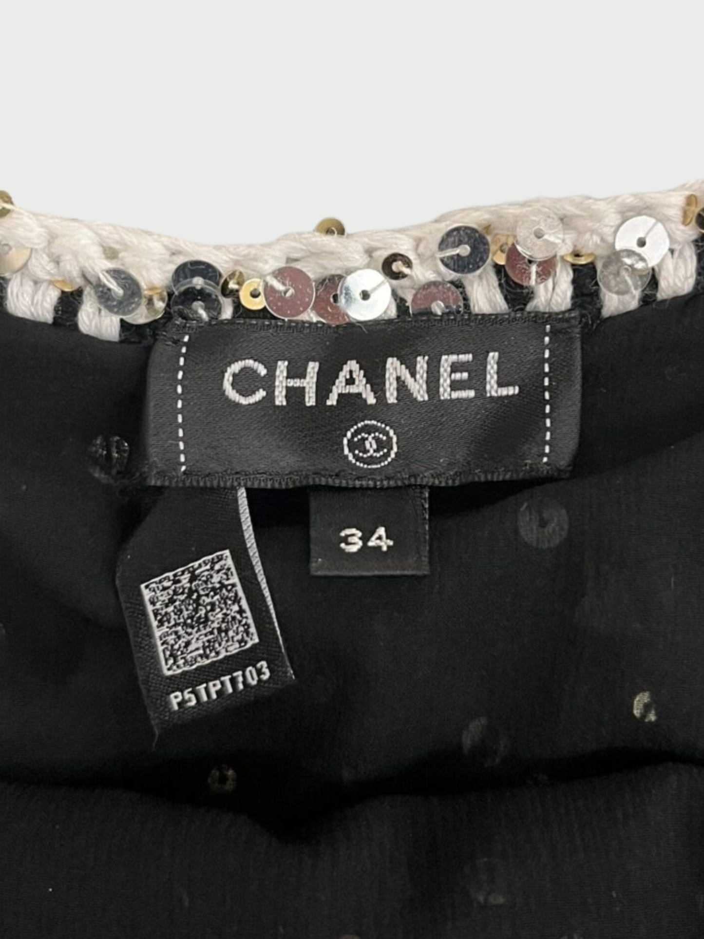 Chanel 2023 Black Cream Cotton Knit Sequined Mini Dress