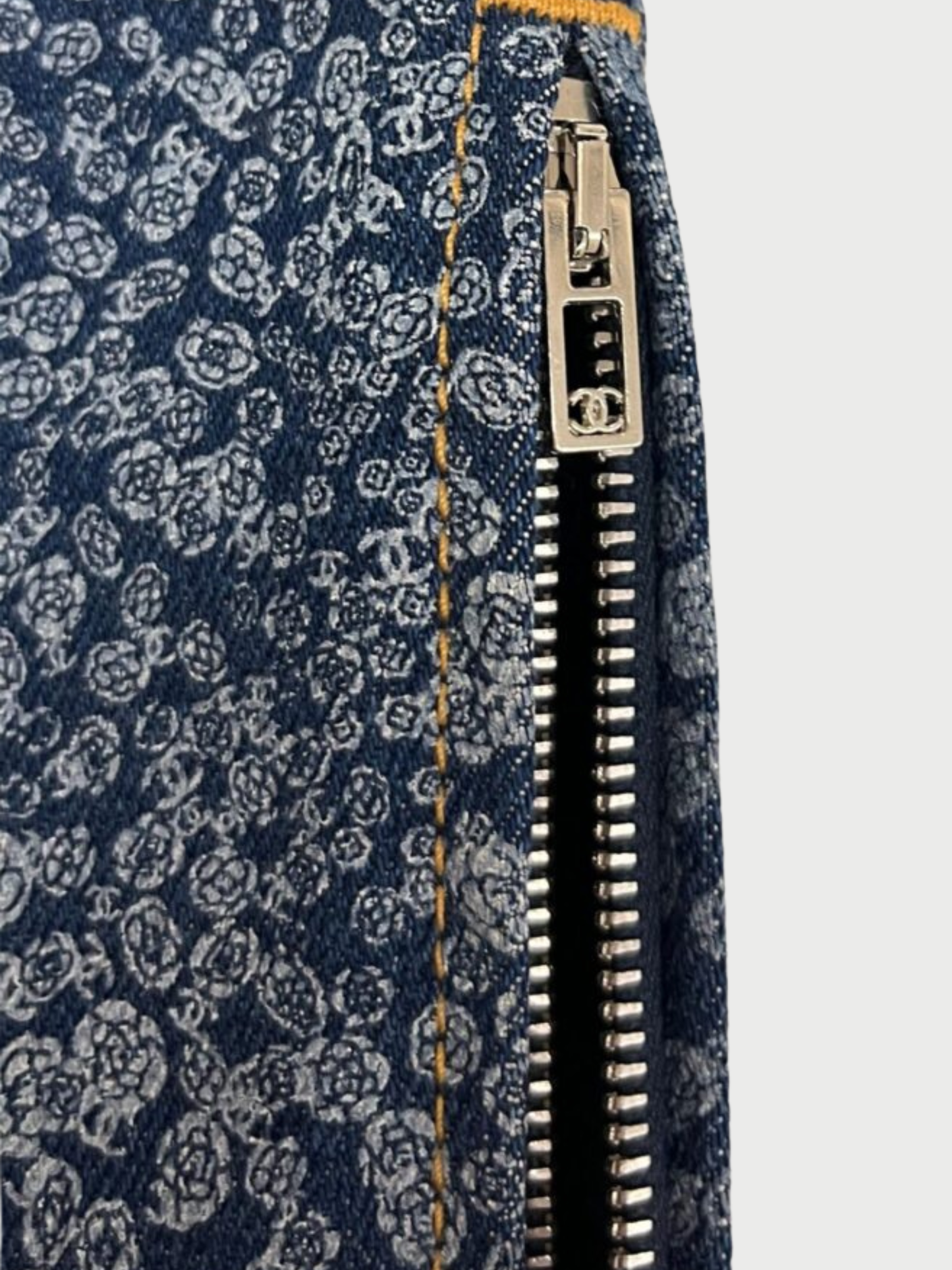 Chanel 2020s Blue Denim Camellia Logo Skinny Jeans
