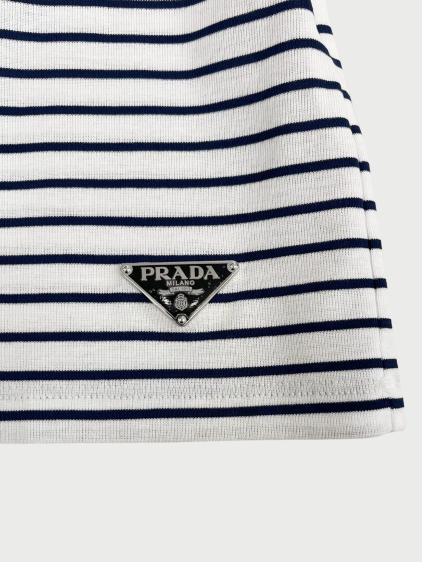 Prada 2020s White Cotton Navy Stripe Mini Skirt