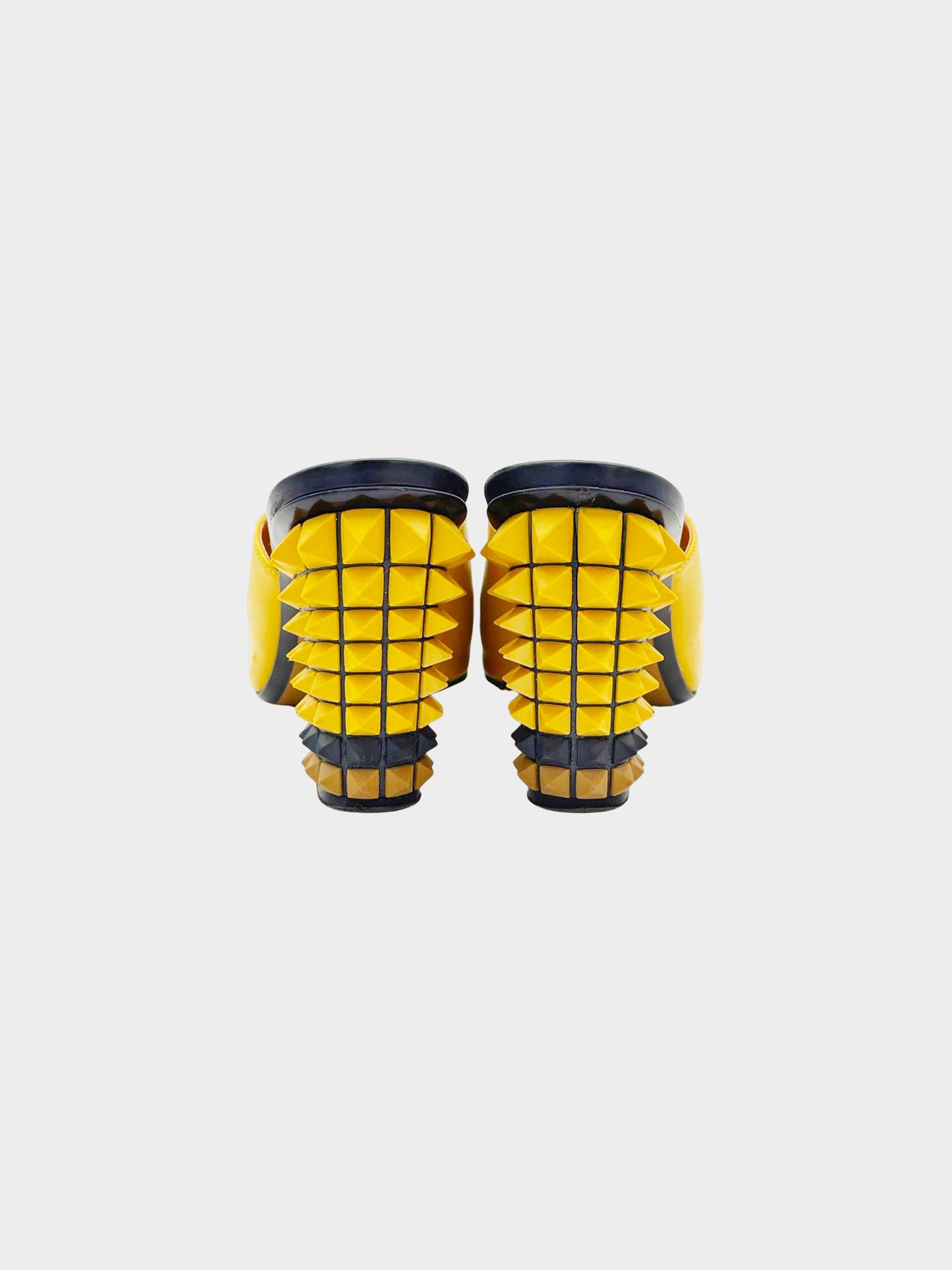 Fendi 2010s Yellow Vitello Leather Spiked Heel Mules