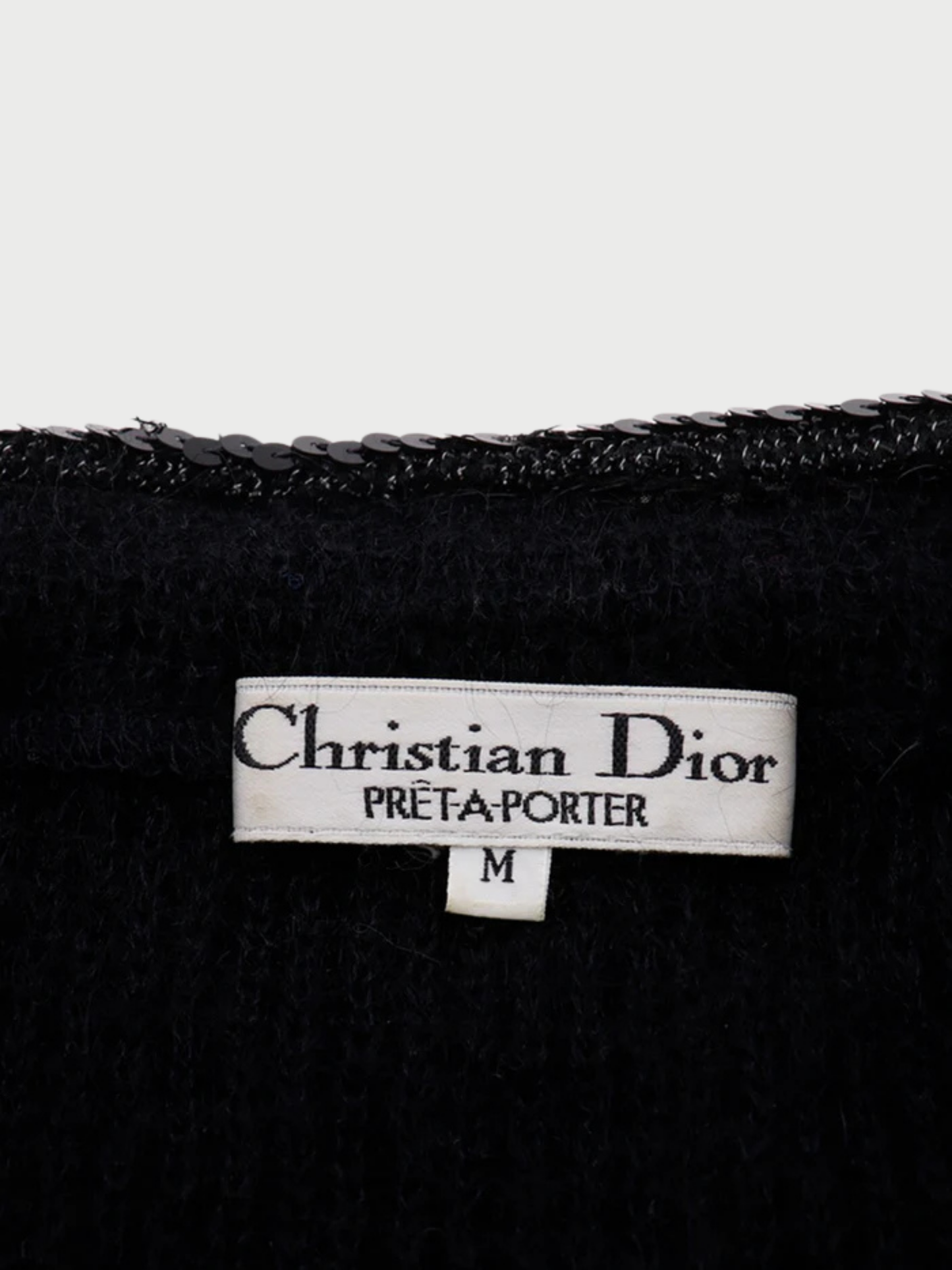 Christian Dior 1990s Black Wool Sequin Shoulder Ribbon Sweater