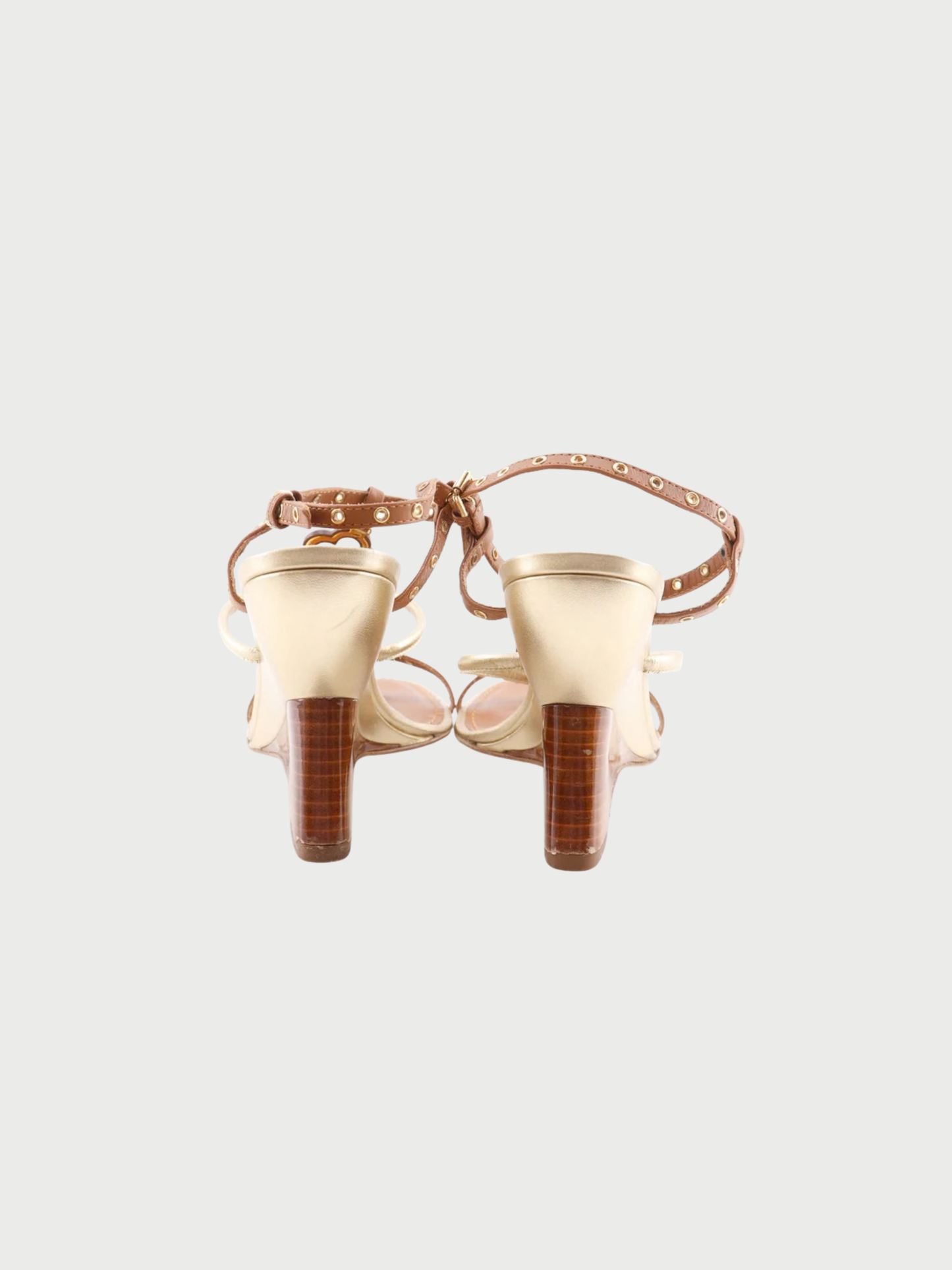 Louis Vuitton 2000s Brown Gold Leather Wood Monogram Flower Wedge Sandals