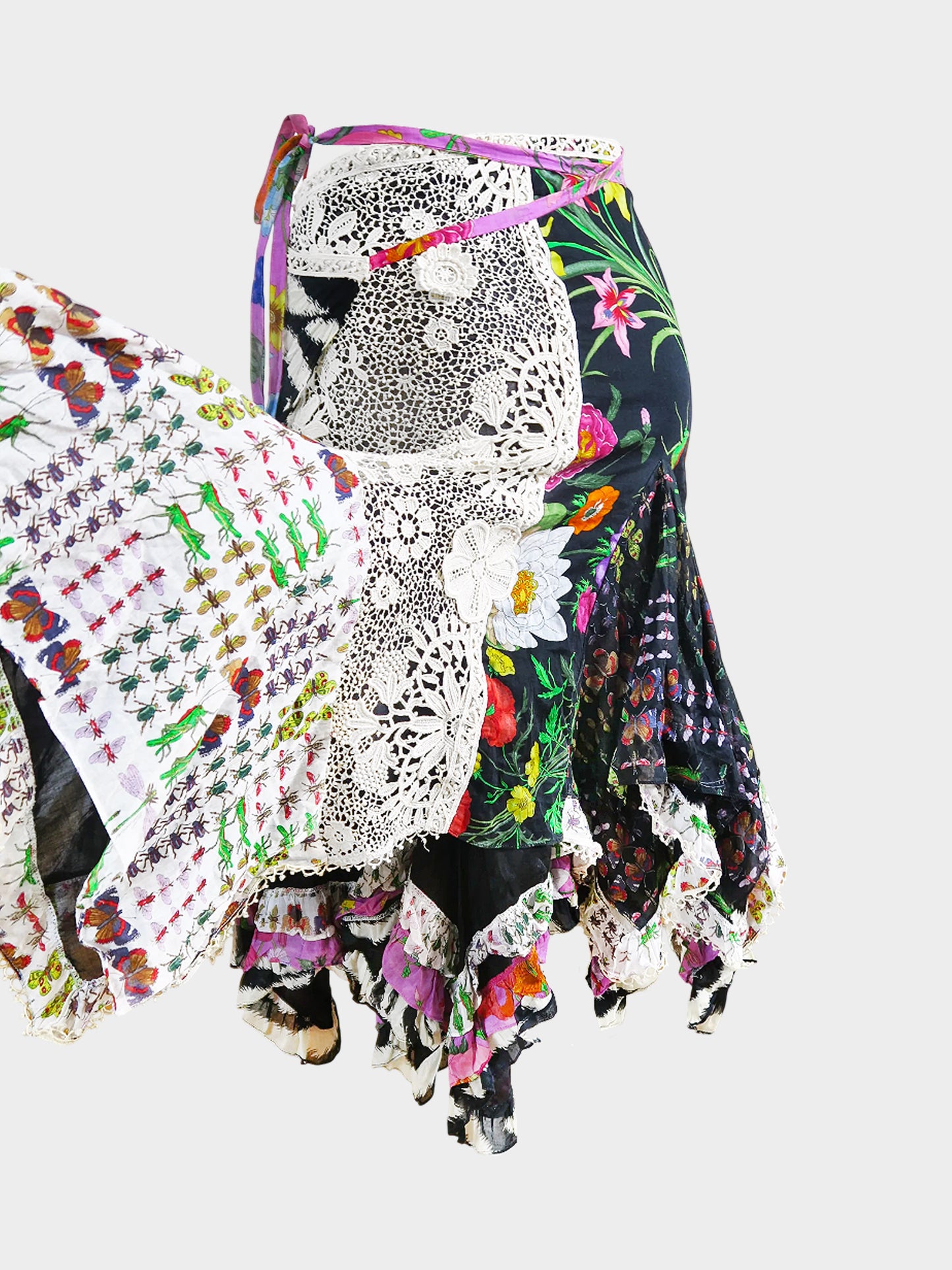 Gucci 2005 Multicolor Floral and Animal Print Patchwork Skirt