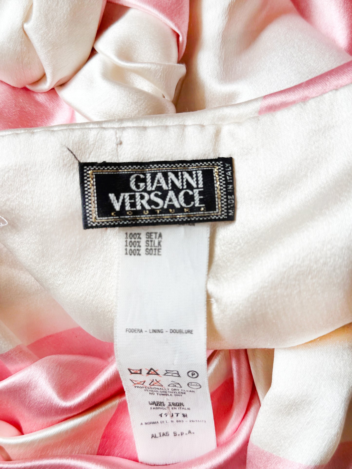 Gianni Versace 1990s Pink and White Check Pattern Silk Pencil Skirt