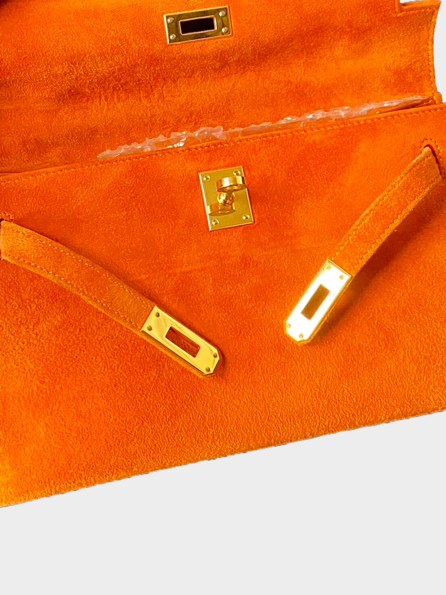 Hermès 2005 Orange Suede Mini Kelly Pochette