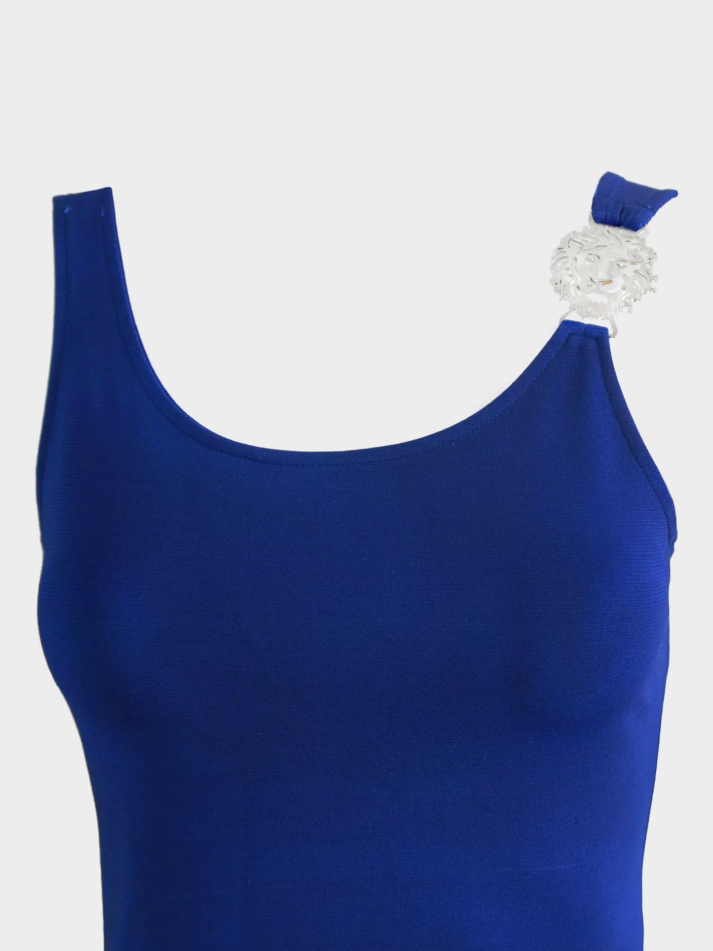 Versace 2010s Blue Metallic Lion Head Mini Dress