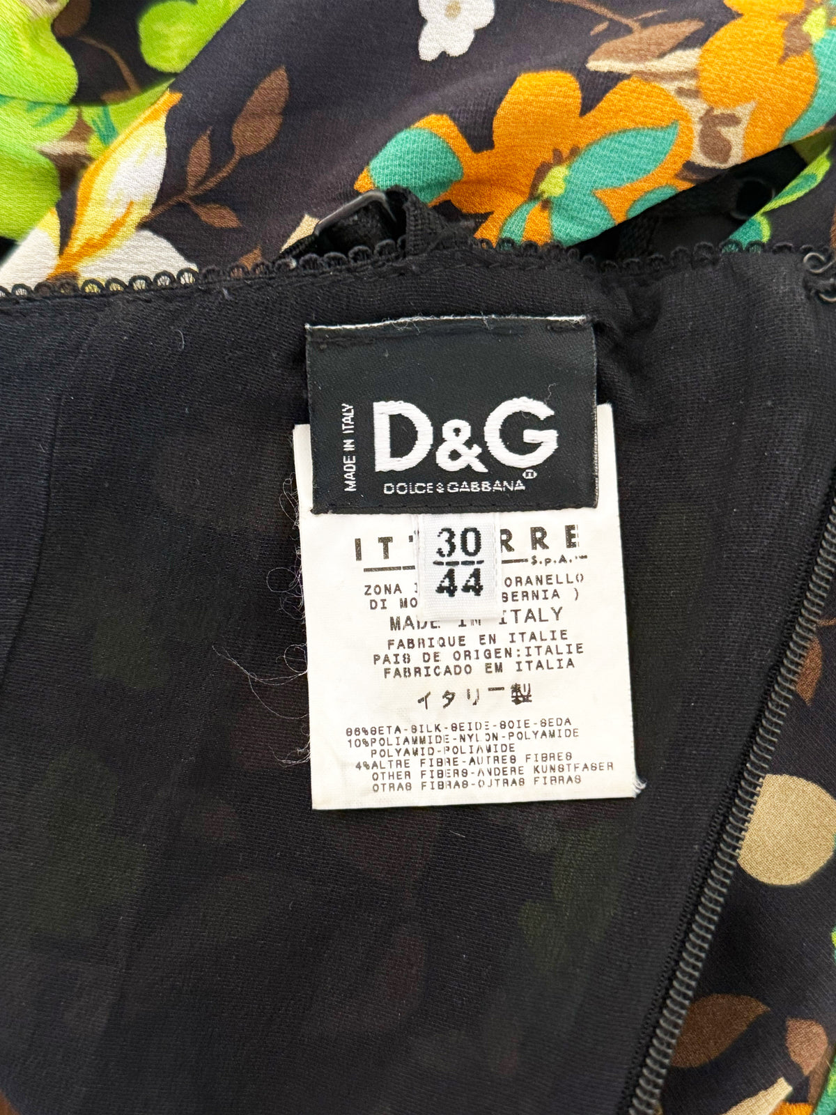 Dolce and Gabbana 1990s Black and Green Floral Fitted Slip Dress