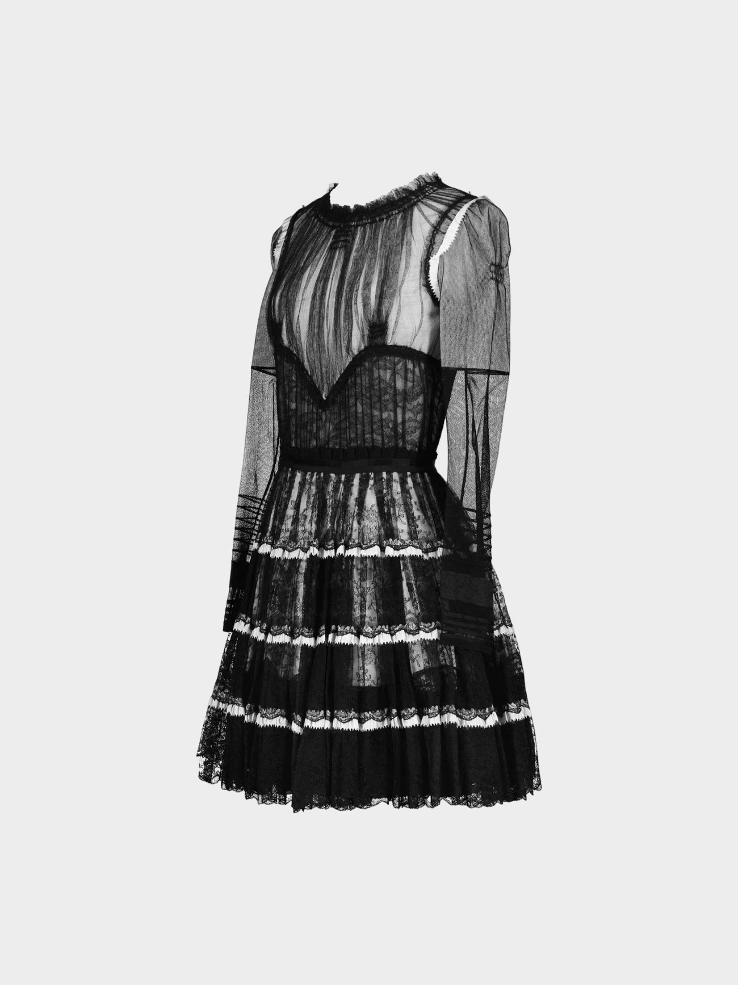 Balenciaga 2008 Black and White Sheer Lace and Tulle Dress