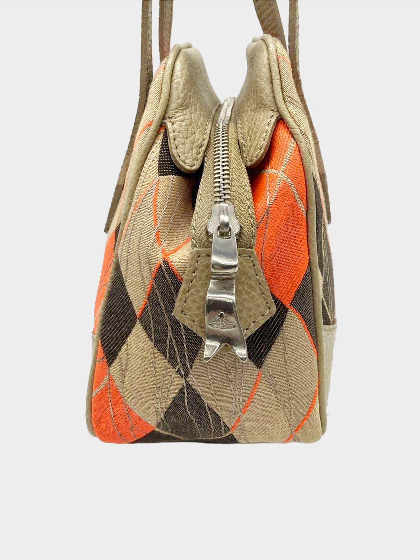 Vivienne Westwood 2000s Khaki and Orange Yasmine Tartan Argyle Tote Bag
