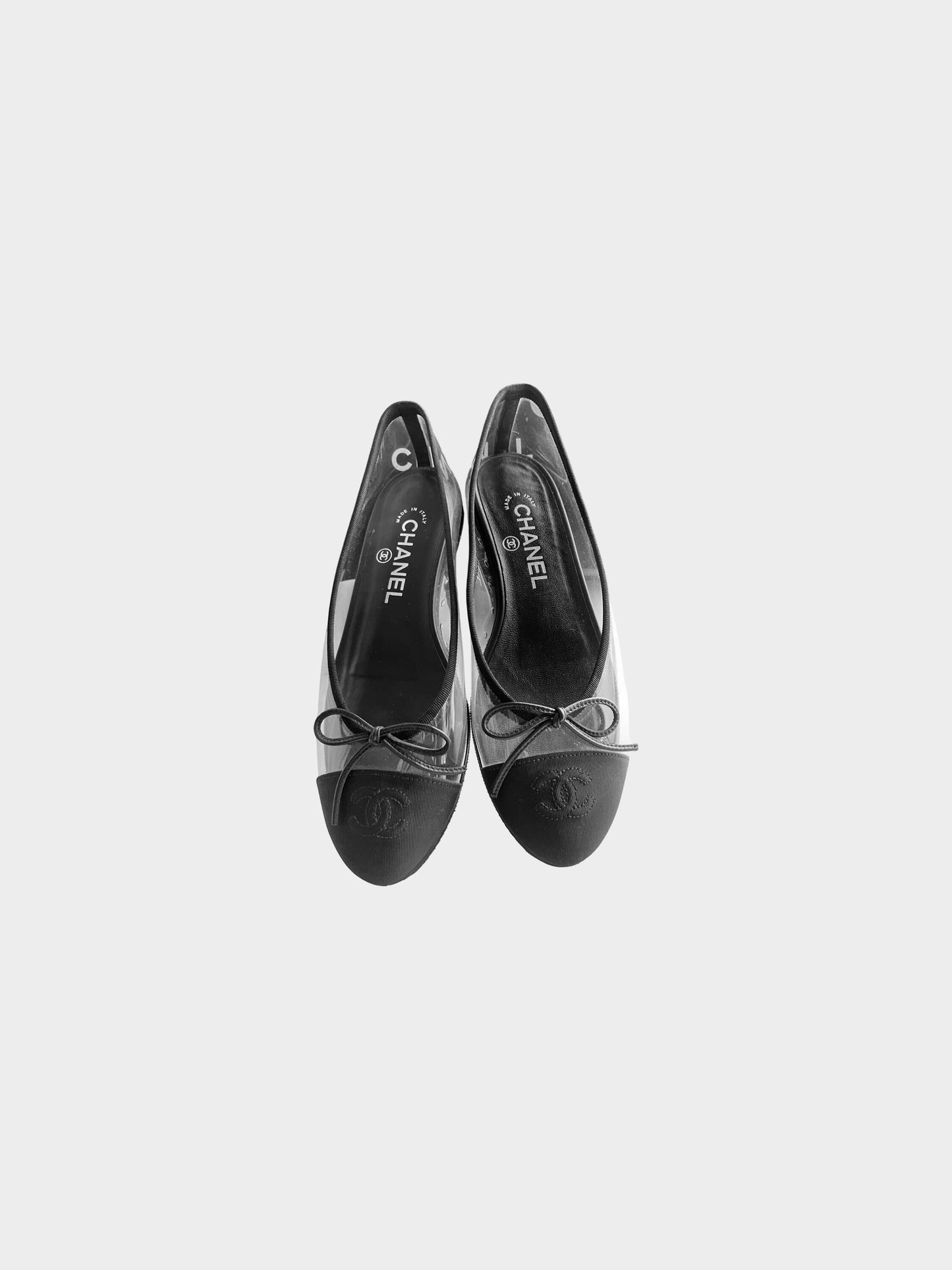 Chanel SS 2018 Black and Transparent PVC Bow and CC Ballerina Flats