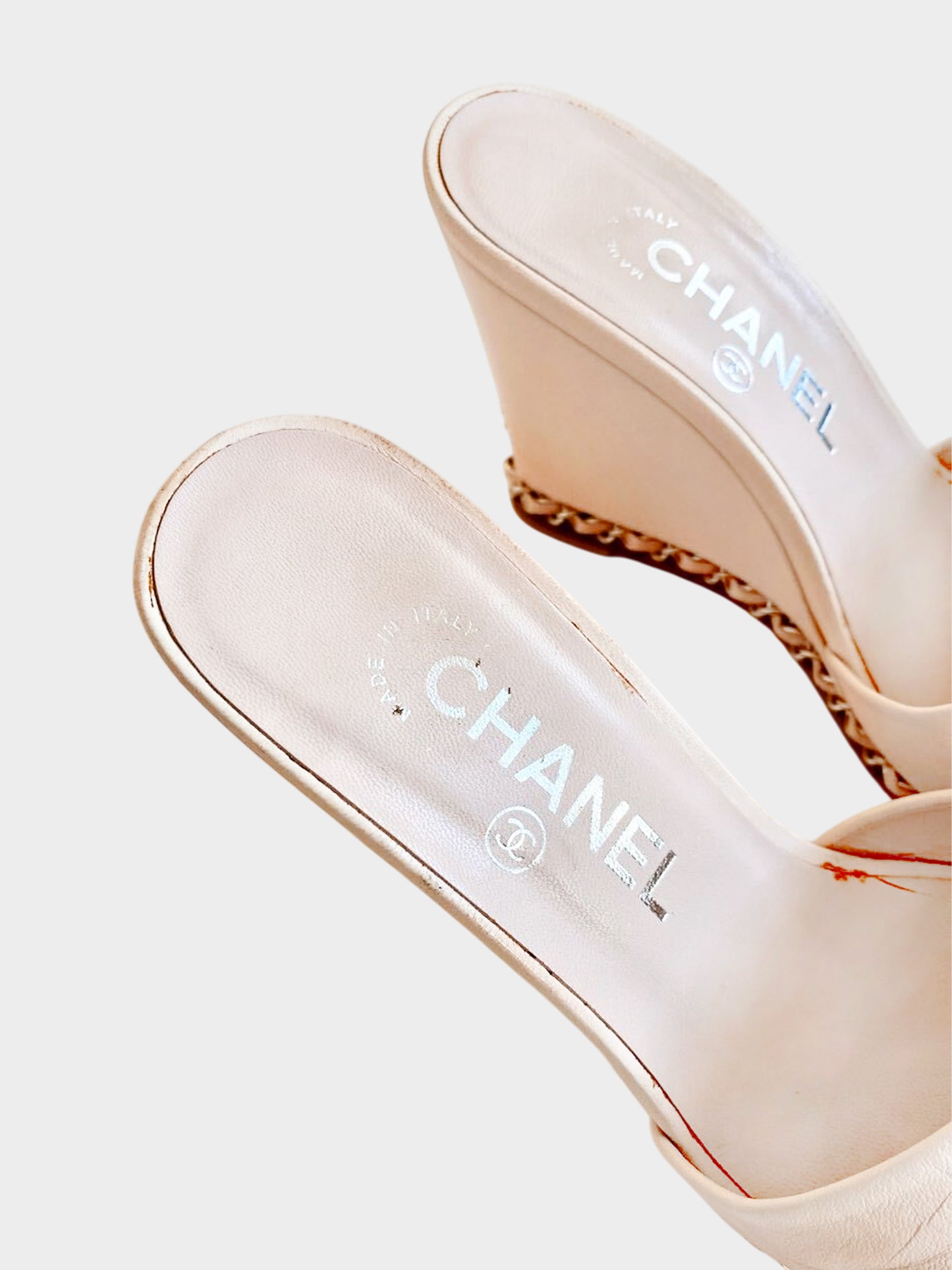 Chanel 2010s Pink Chain Me Open-toe Wedge Slide Sandals