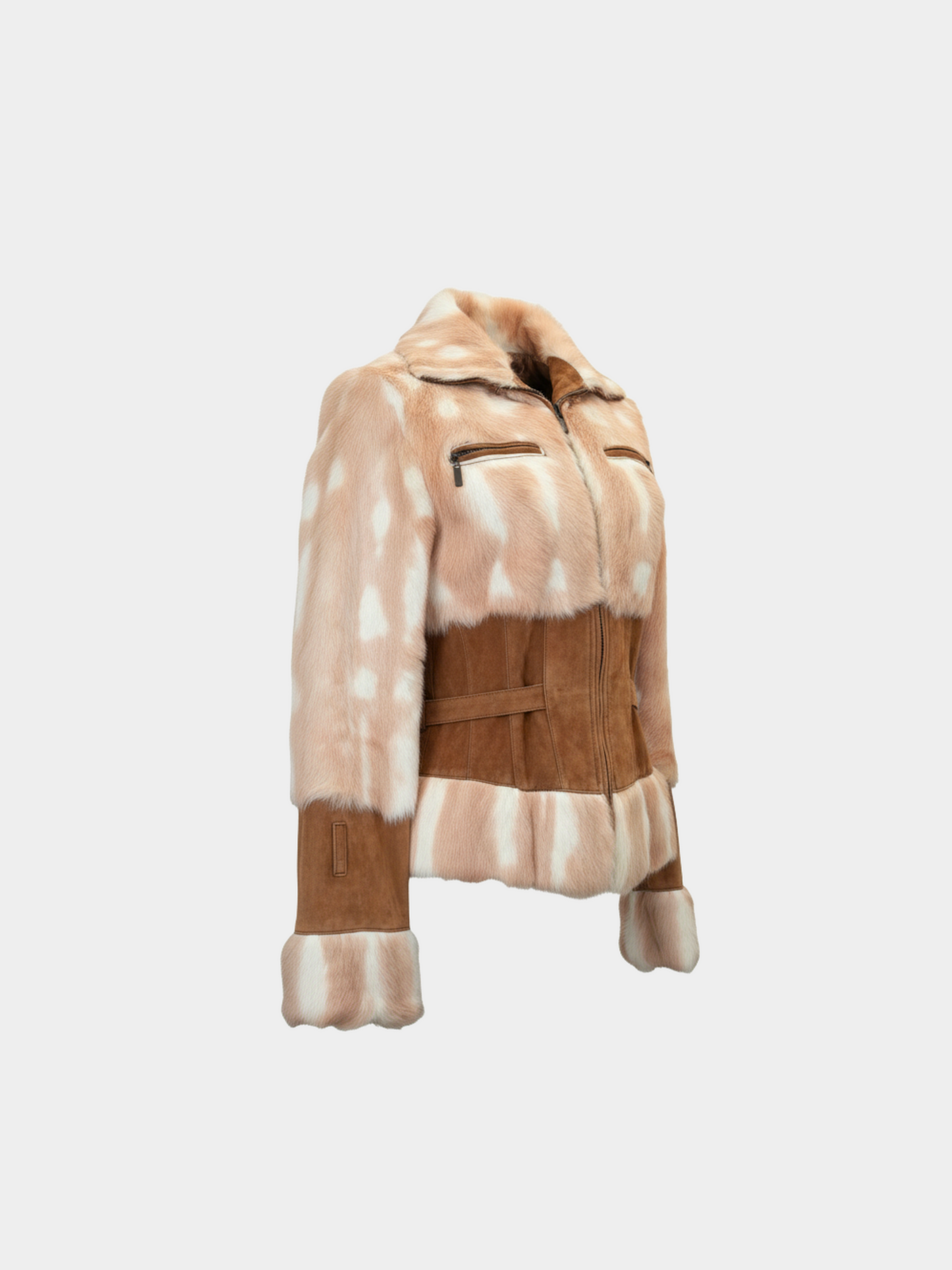 Just Cavalli 2000s Brown Suede Fur-Trim Jacket