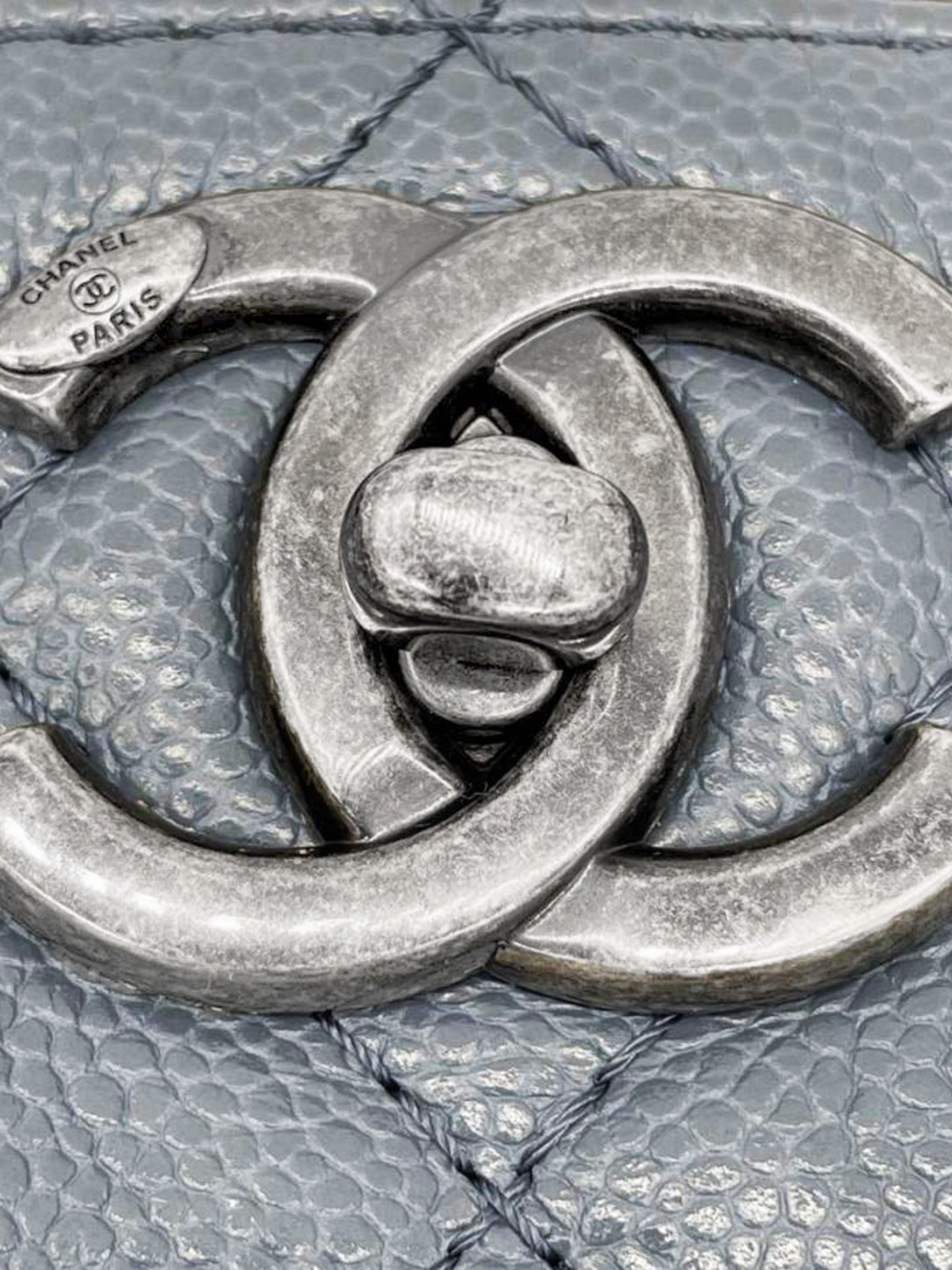 Chanel 2014 Dusty Blue Quilted Caviar Matelasse Chain Tote Bag