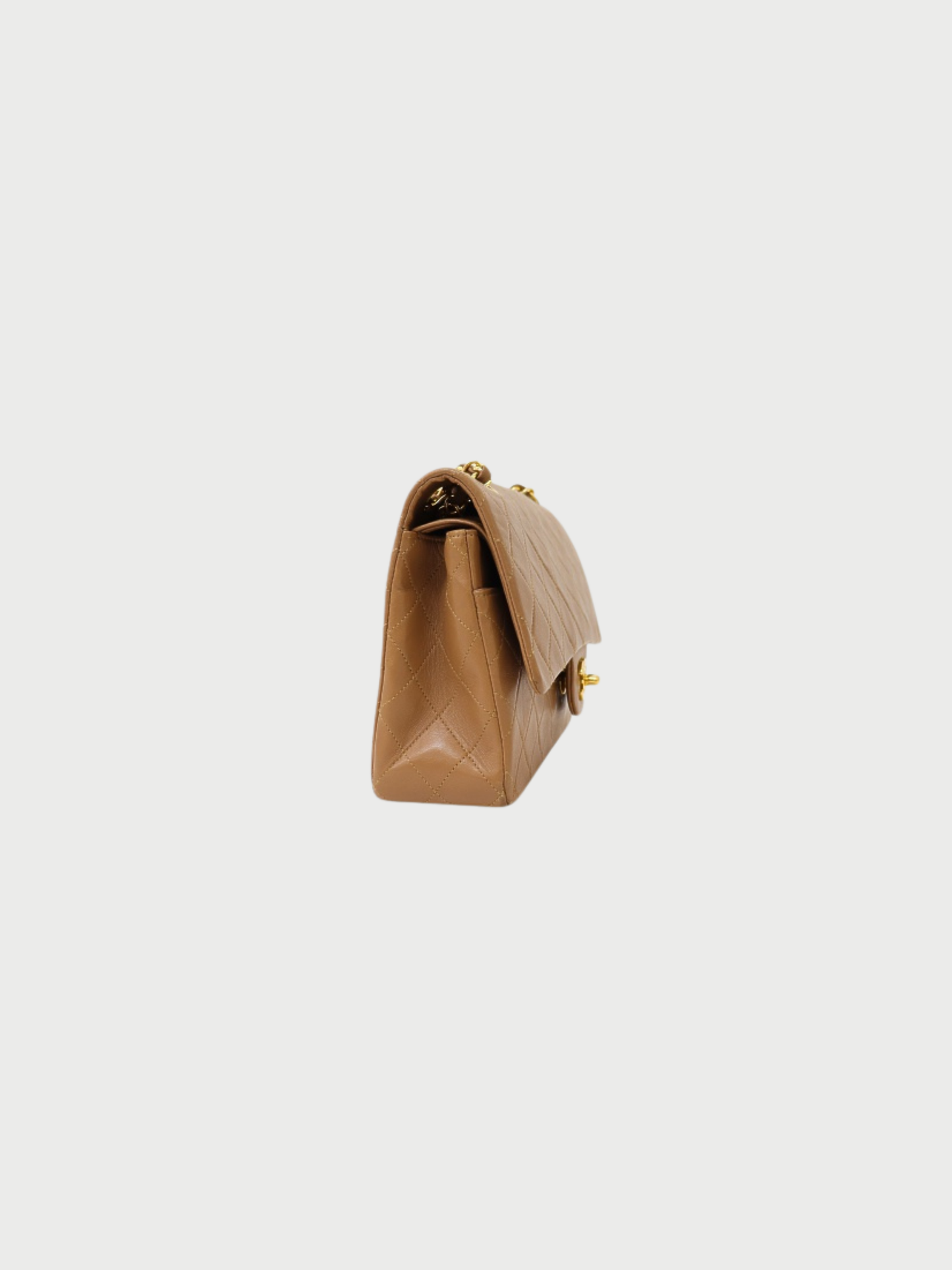 Chanel 1990-1991 Beige Leather Matelassé Double Flap Chain Shoulder Bag