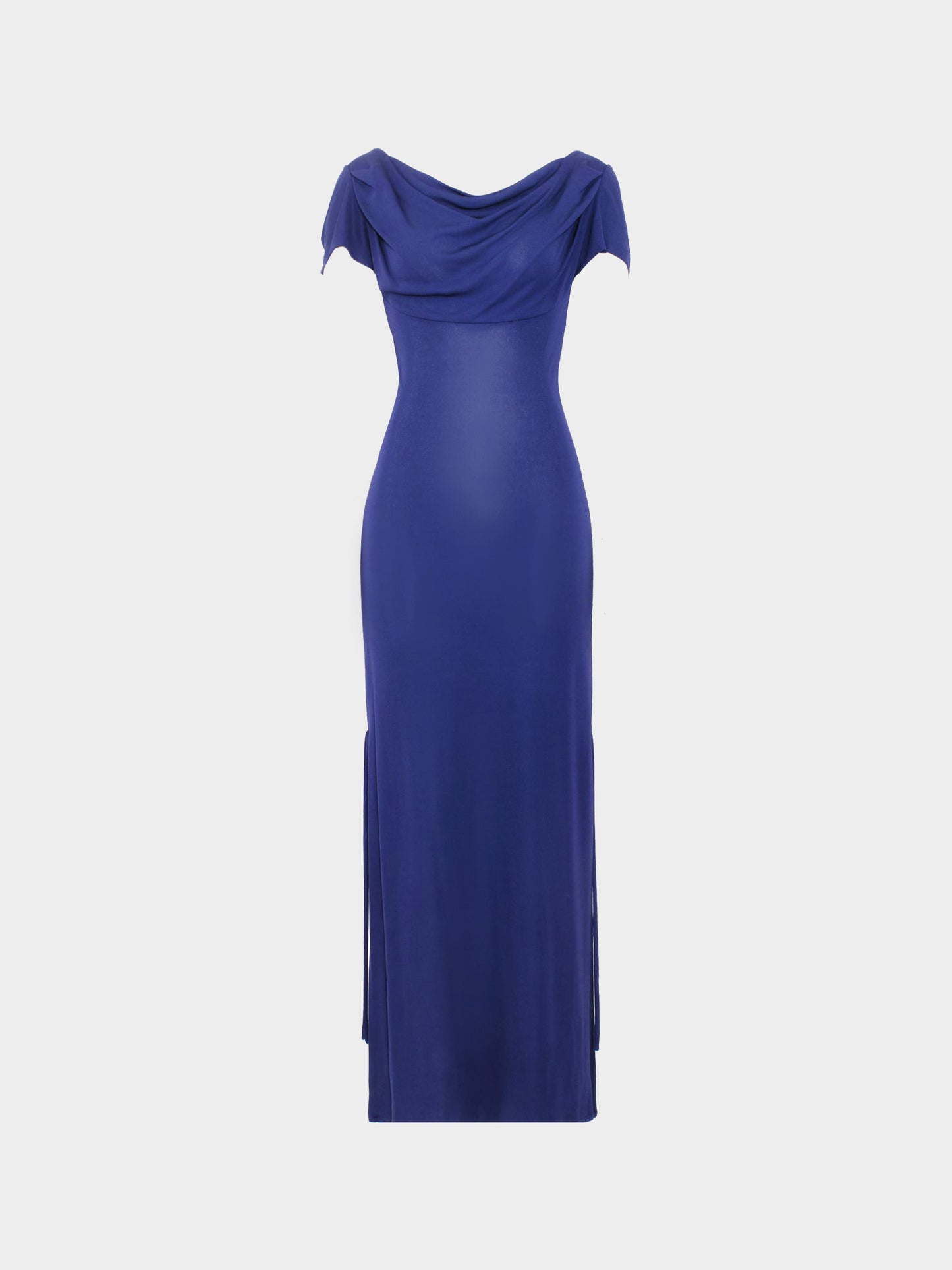 Loris Azzaro 1990s Navy Blue Jersey Shawl and Dress Set