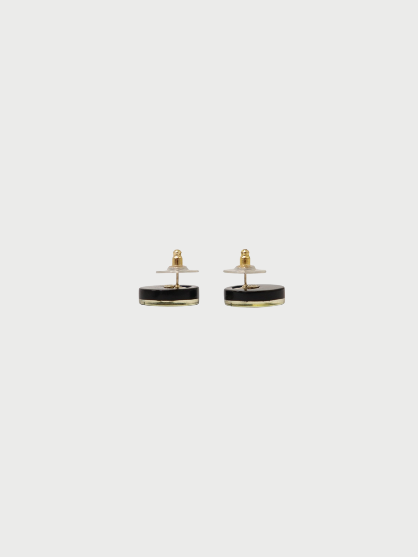 Chanel 2008 Black Gold Plastic Plated Metal Rhinestone COCO Round Earrings