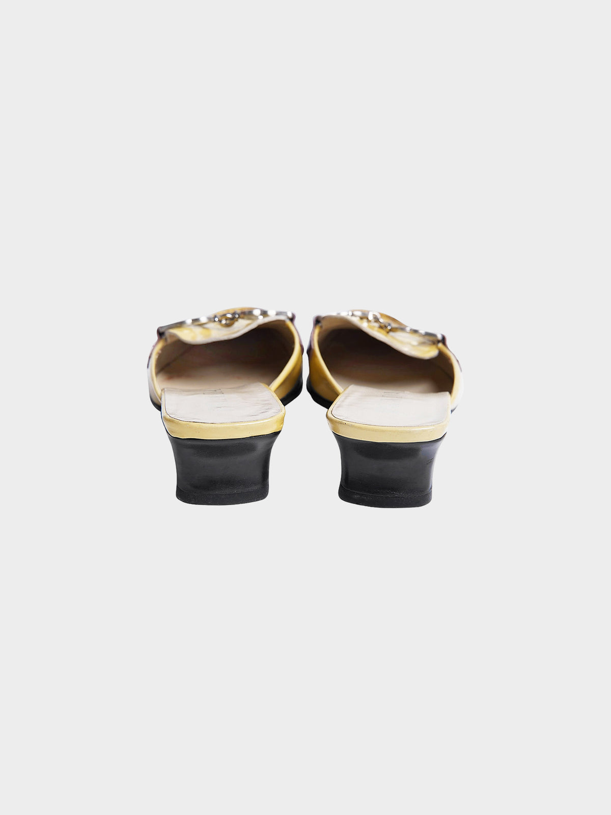 Prada SS 2000 Beige Patent Leather Heart Chain Mules⁣