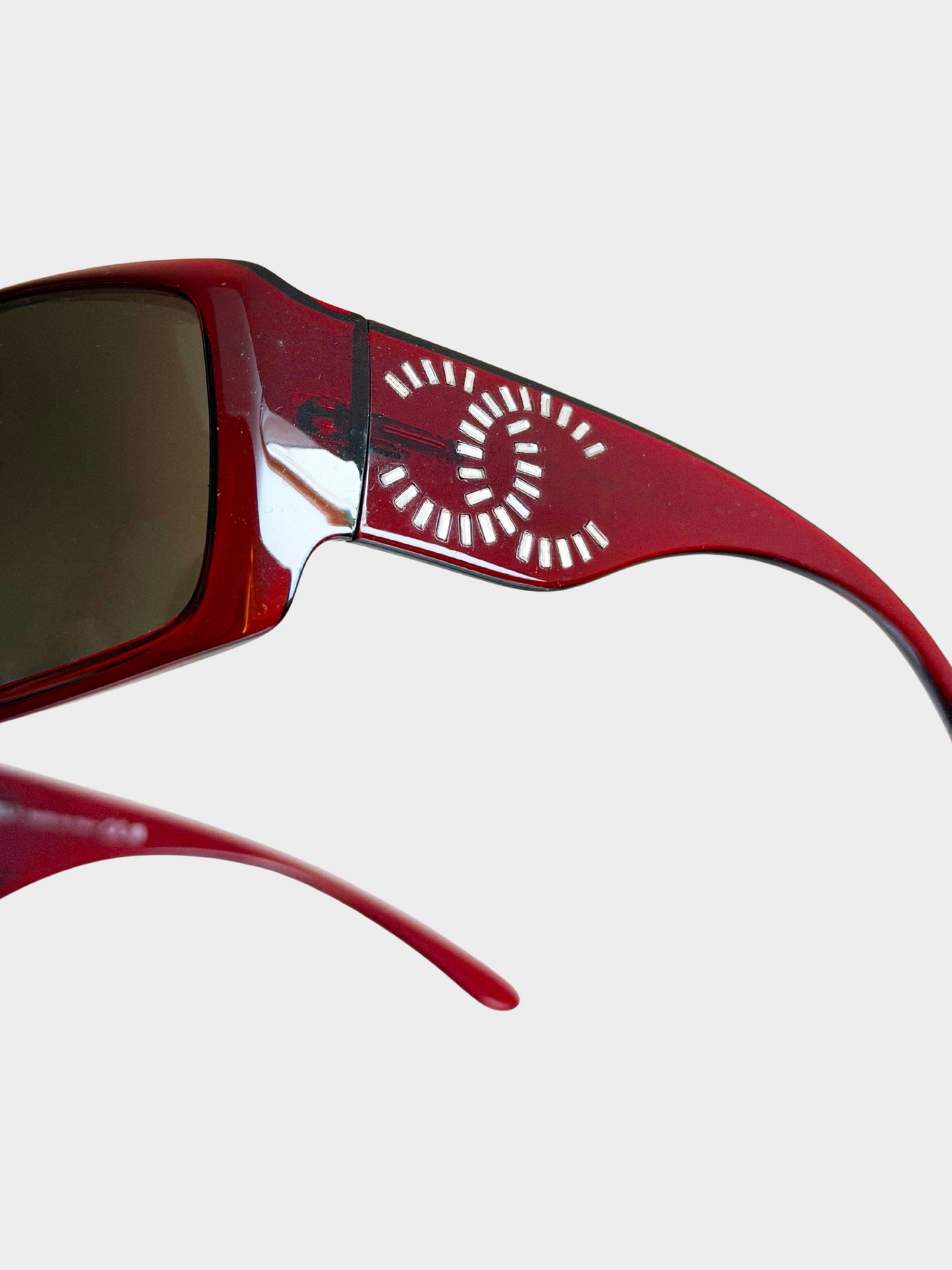 Chanel 2000s Red CC Rhinestone-embellished Rectangle Sunglasses